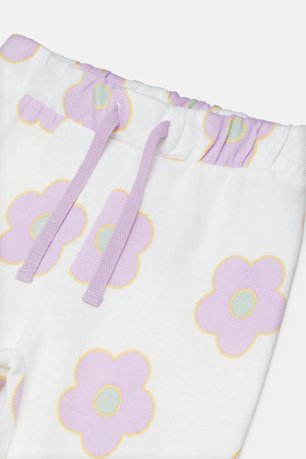 Infant Girls White Floral Print Active Pants