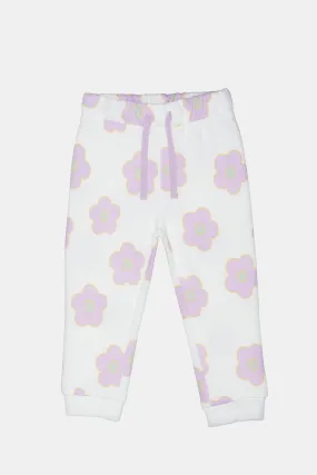Infant Girls White Floral Print Active Pants
