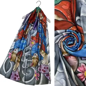 Japanese Cat Geisha Print Silk Scarf