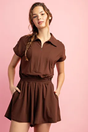 Java Butter Short Sleeve Quarter Zip Romper