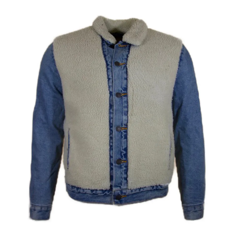 Levis Mens Denim Trucker Jean Jacket Panelled Sherpa Front Pockets Fit 77379