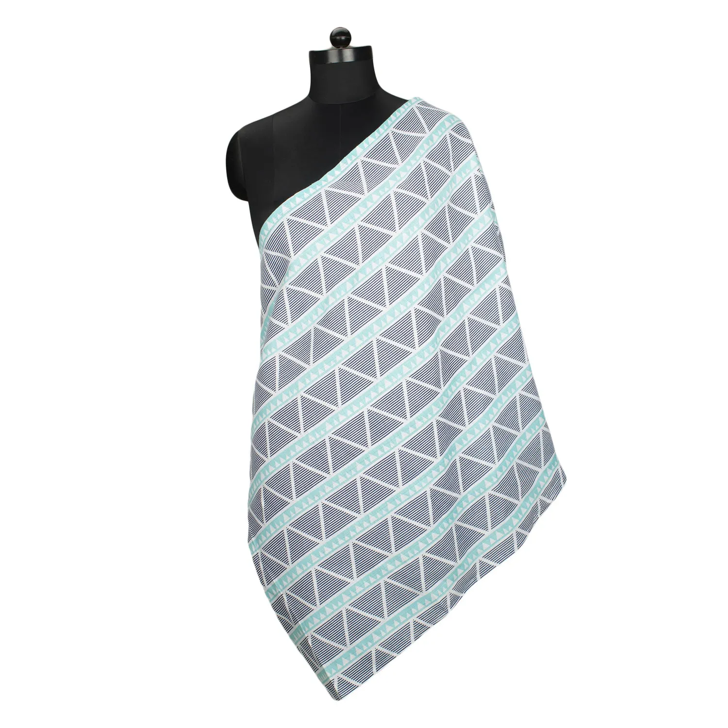 Liam Large Triangles Aqua Navy Muslin Nursing Scarf