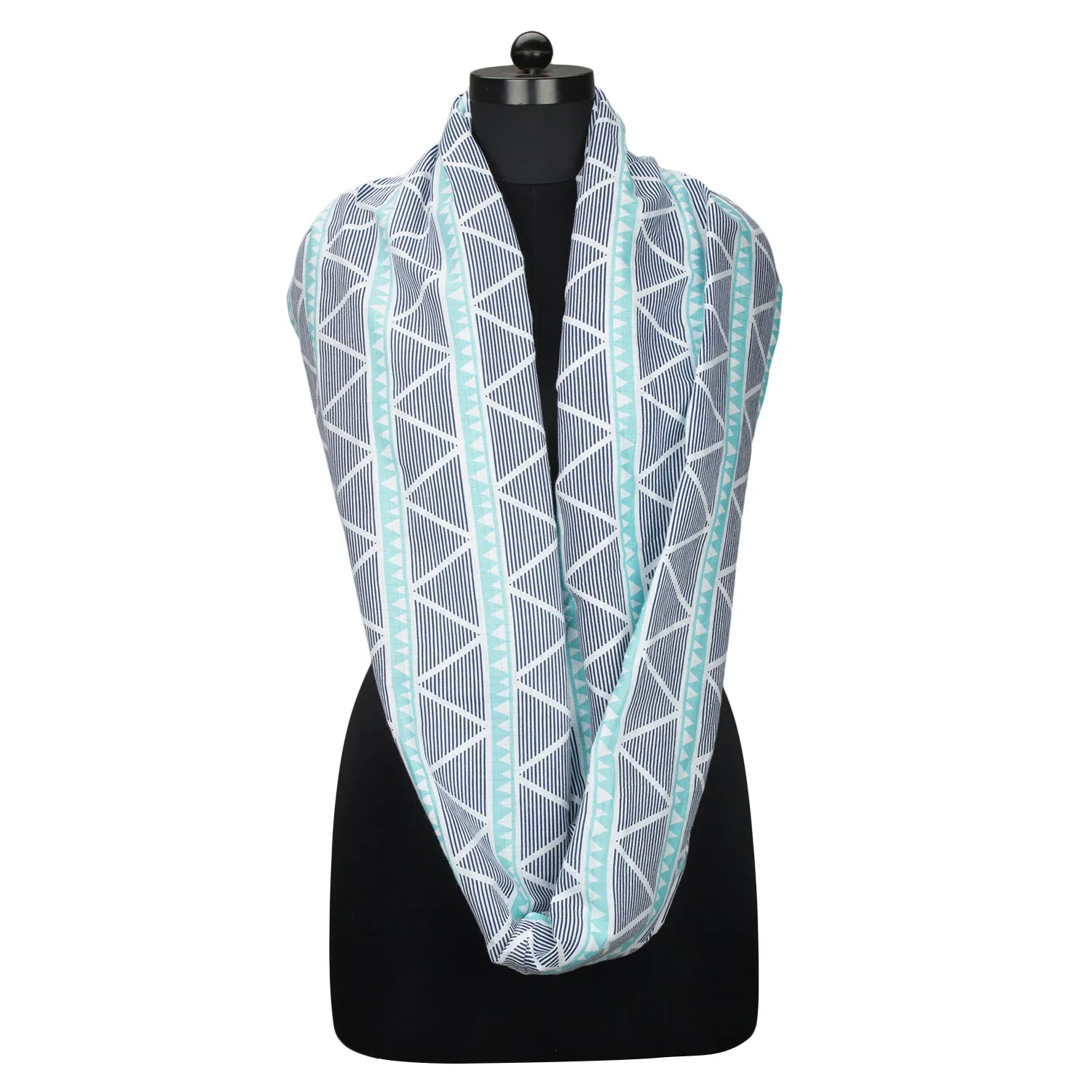 Liam Large Triangles Aqua Navy Muslin Nursing Scarf
