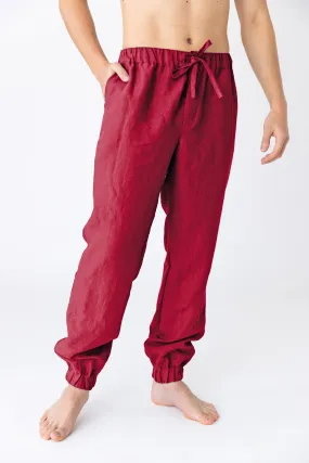 Linen joggers burgundy - Gael
