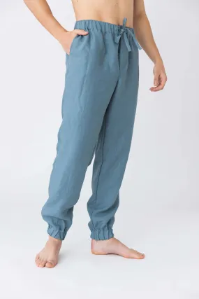 Linen joggers french blue - Gael