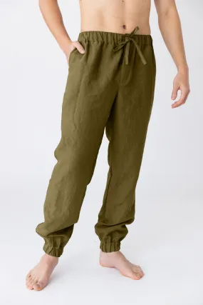 Linen joggers green olive - Gael