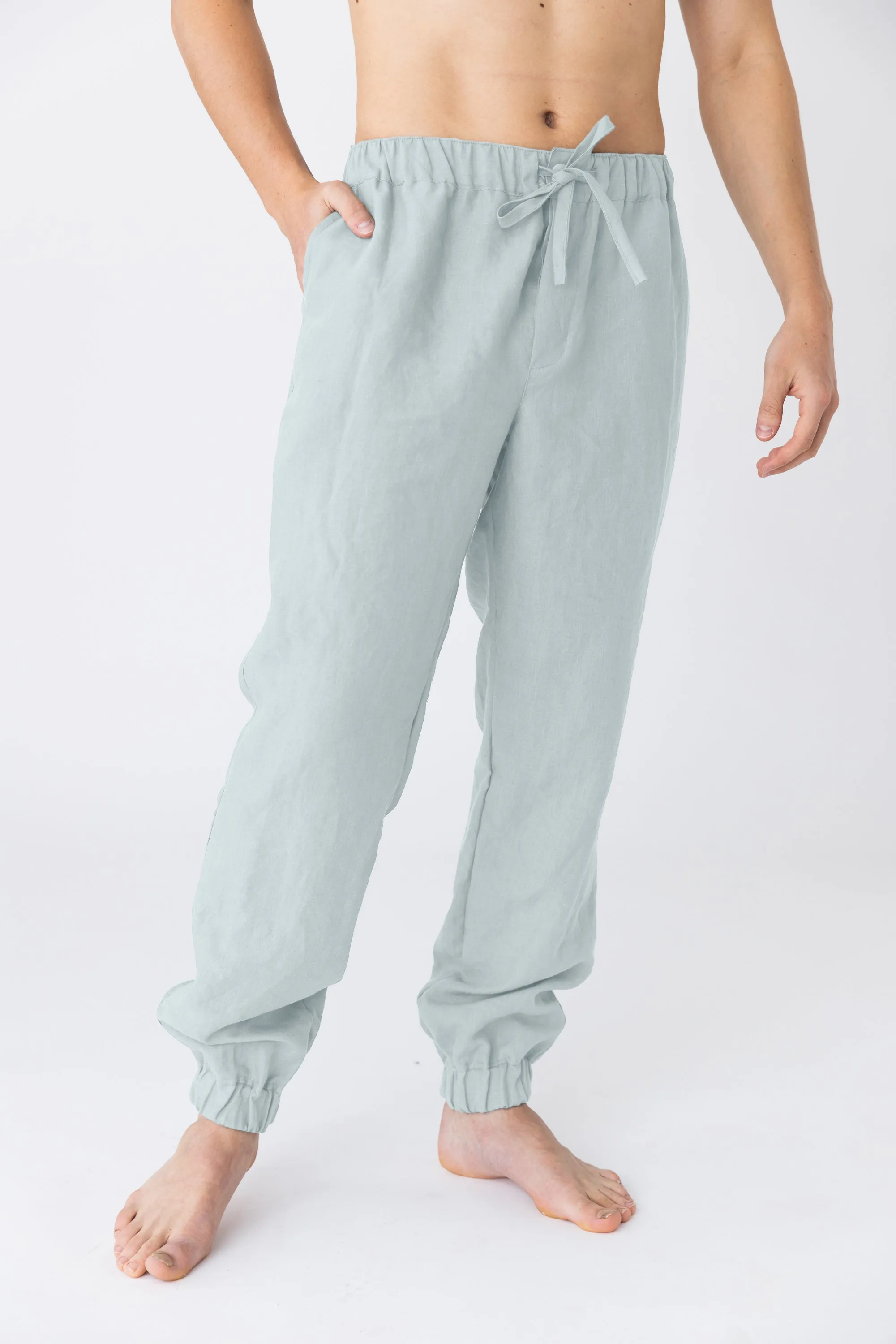 Linen joggers icy blue - Gael