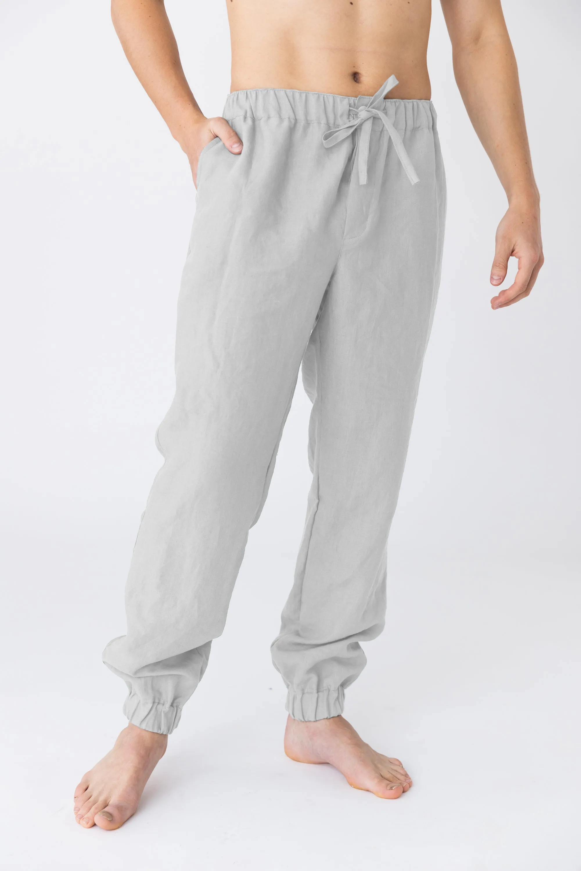 Linen joggers mineral grey - Gael