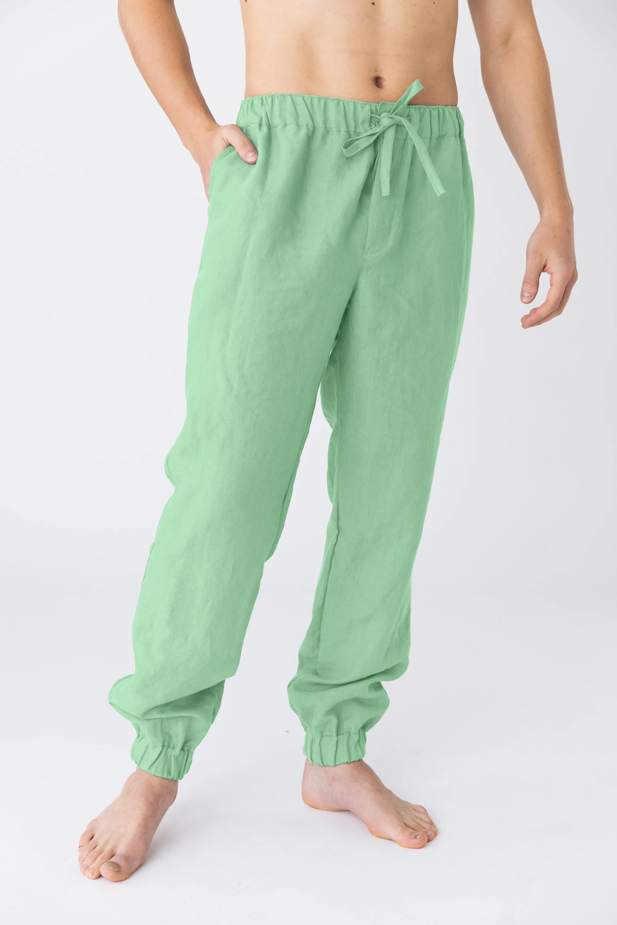 Linen joggers mint green - Gael