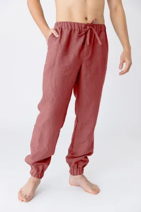 Linen joggers red brick - Gael