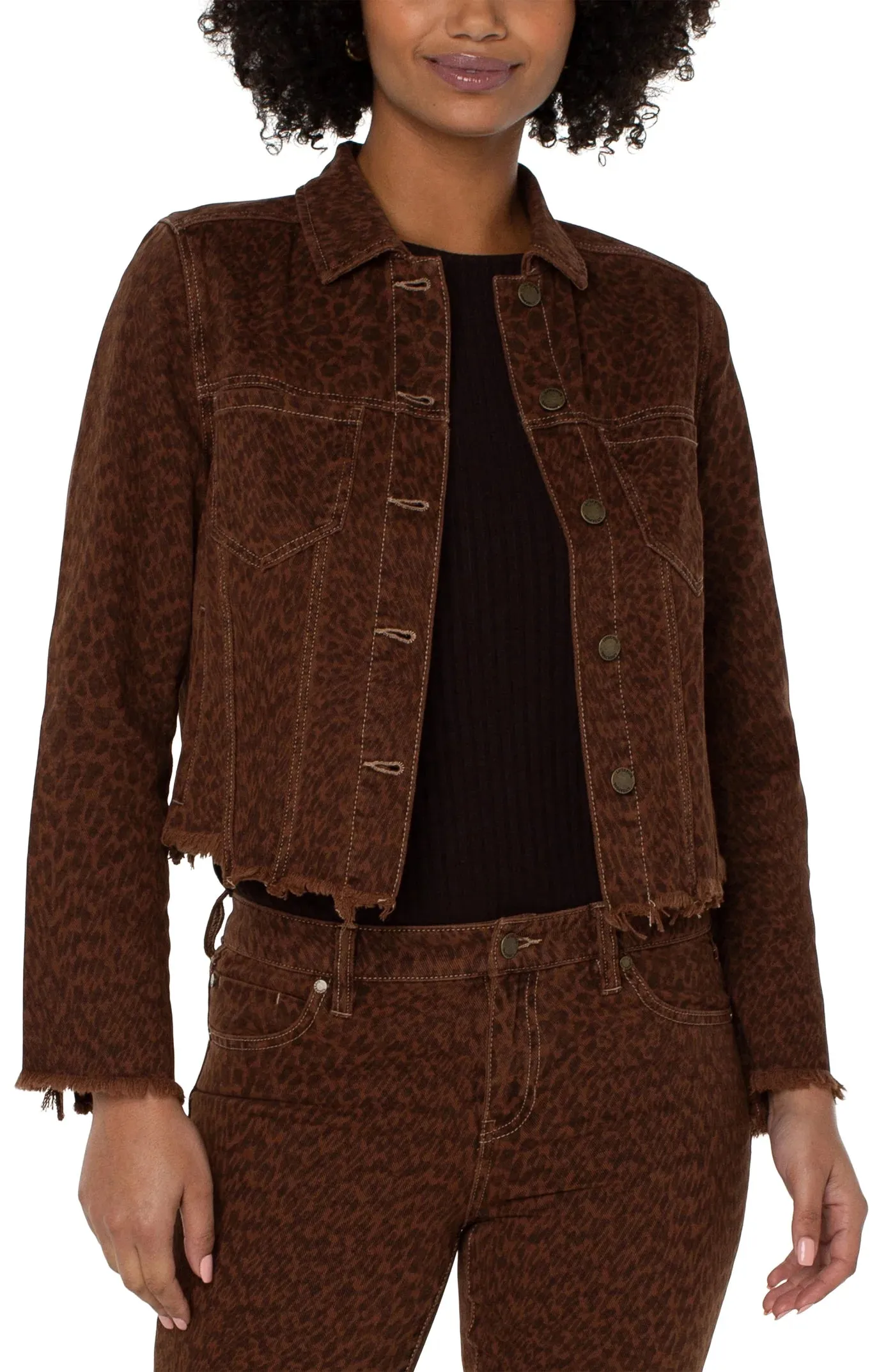 LIVERPOOL LM1140QE3P72 PRINTED CROPPED JACKET WITH FRAY HEM
