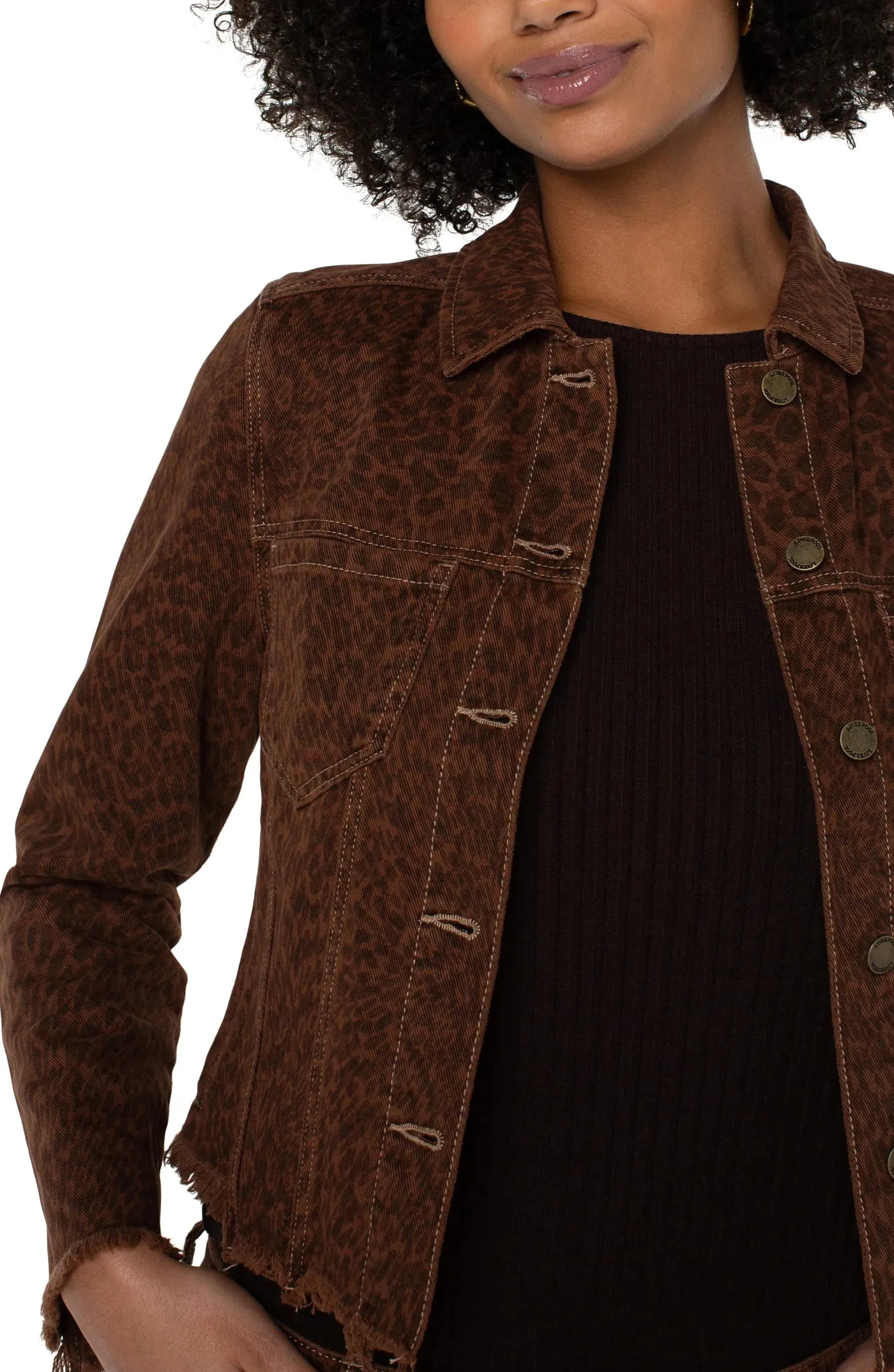 LIVERPOOL LM1140QE3P72 PRINTED CROPPED JACKET WITH FRAY HEM