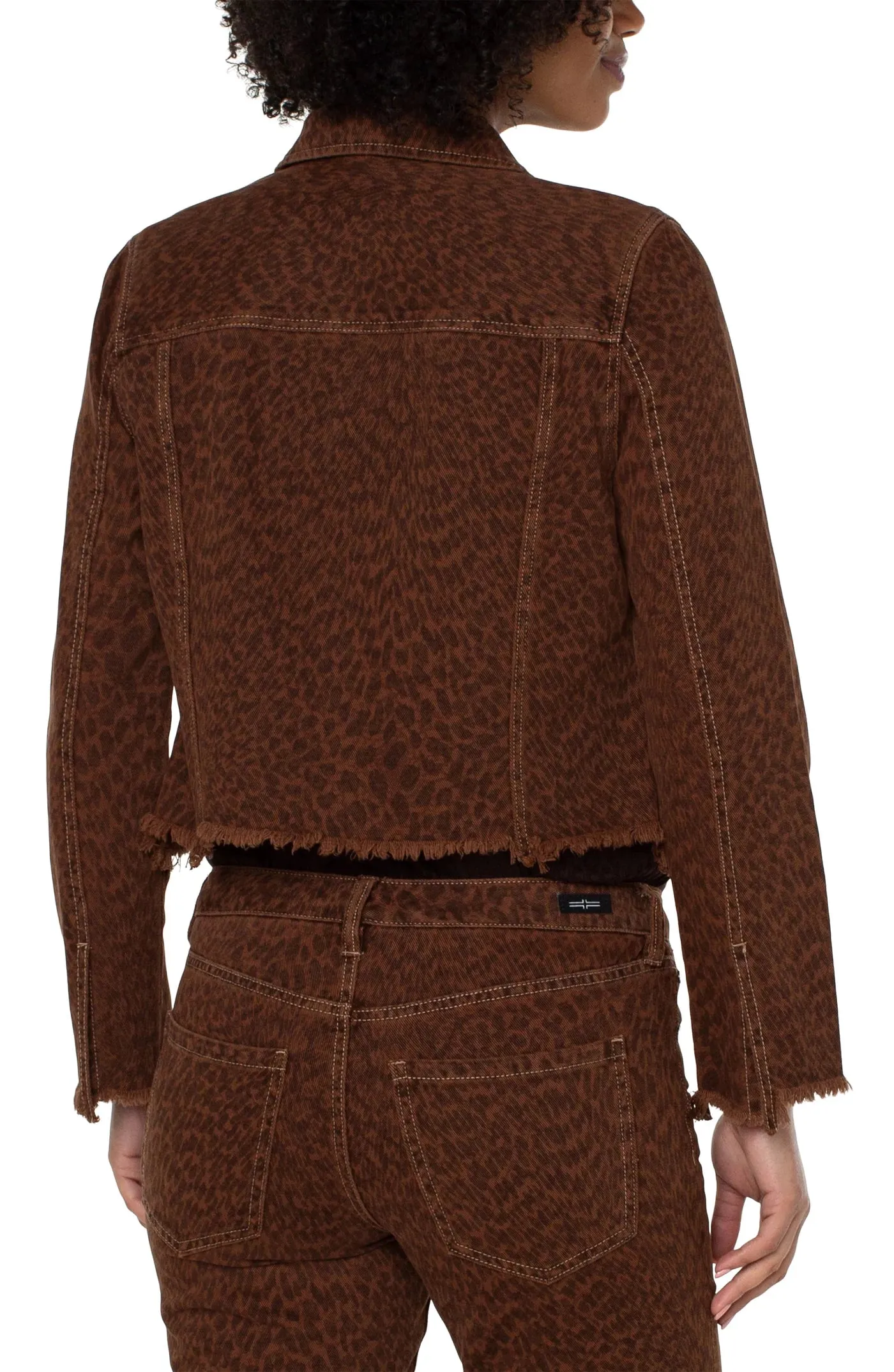 LIVERPOOL LM1140QE3P72 PRINTED CROPPED JACKET WITH FRAY HEM