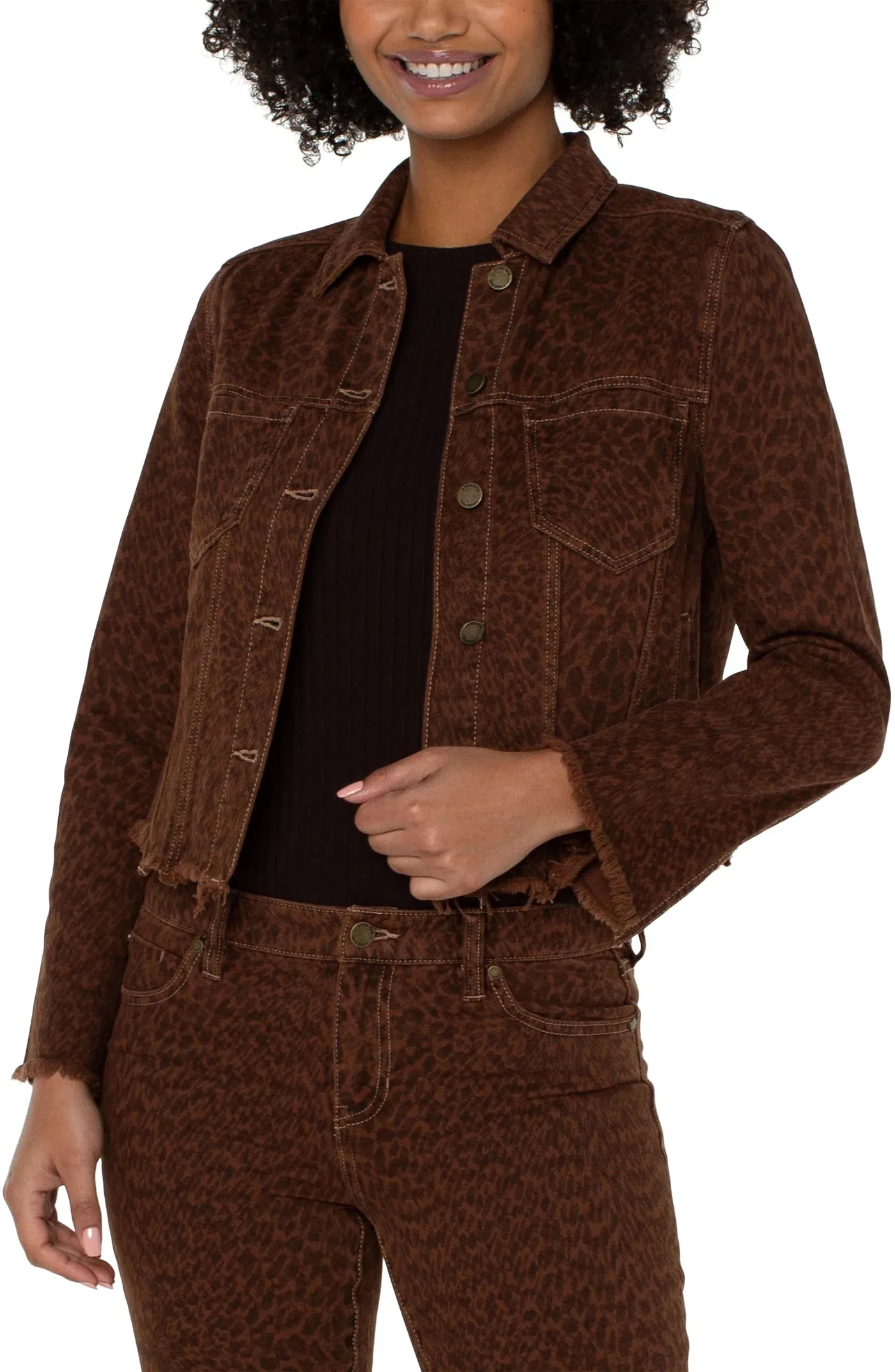 LIVERPOOL LM1140QE3P72 PRINTED CROPPED JACKET WITH FRAY HEM