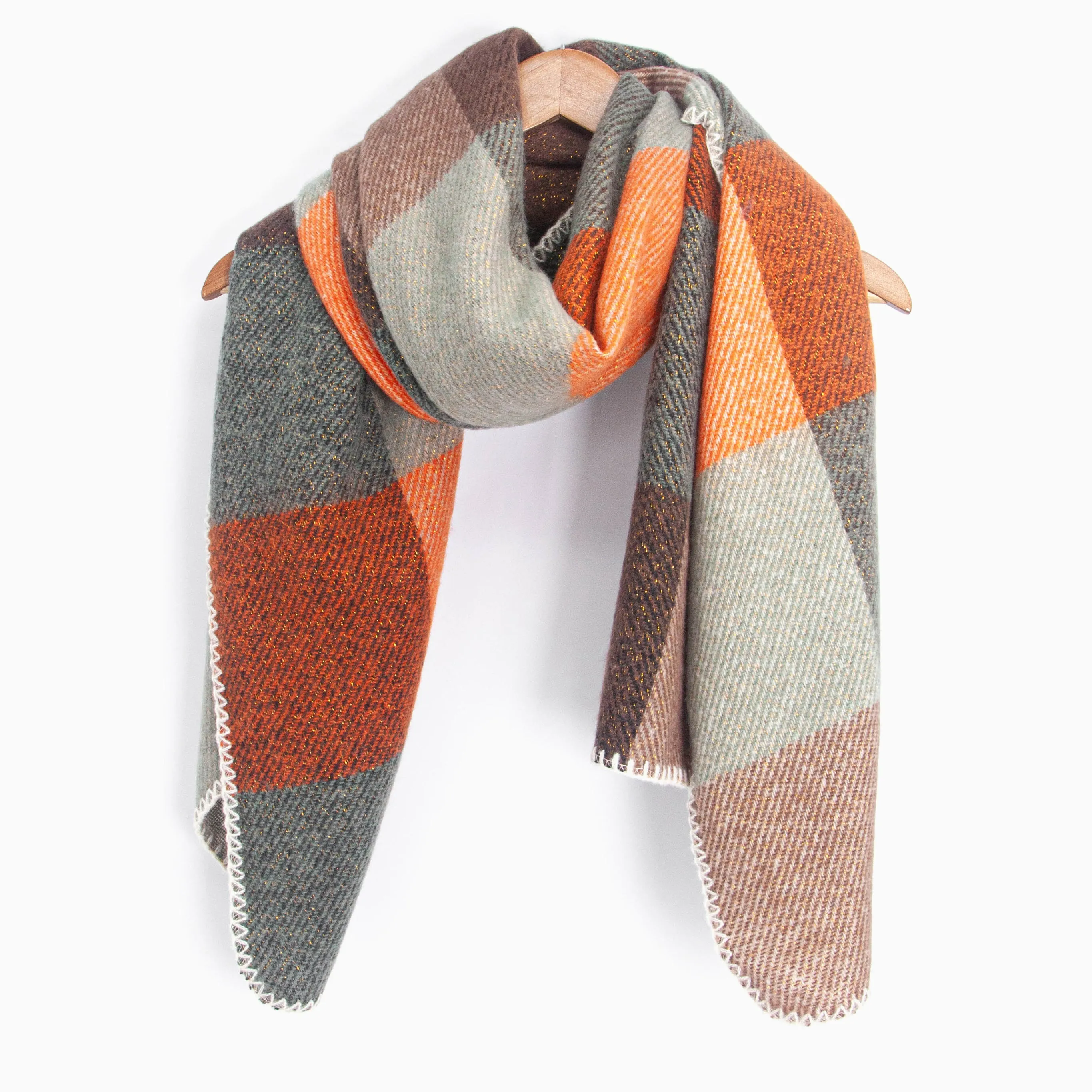 Logan Heavyweight Scarf - Burnt Orange, Check