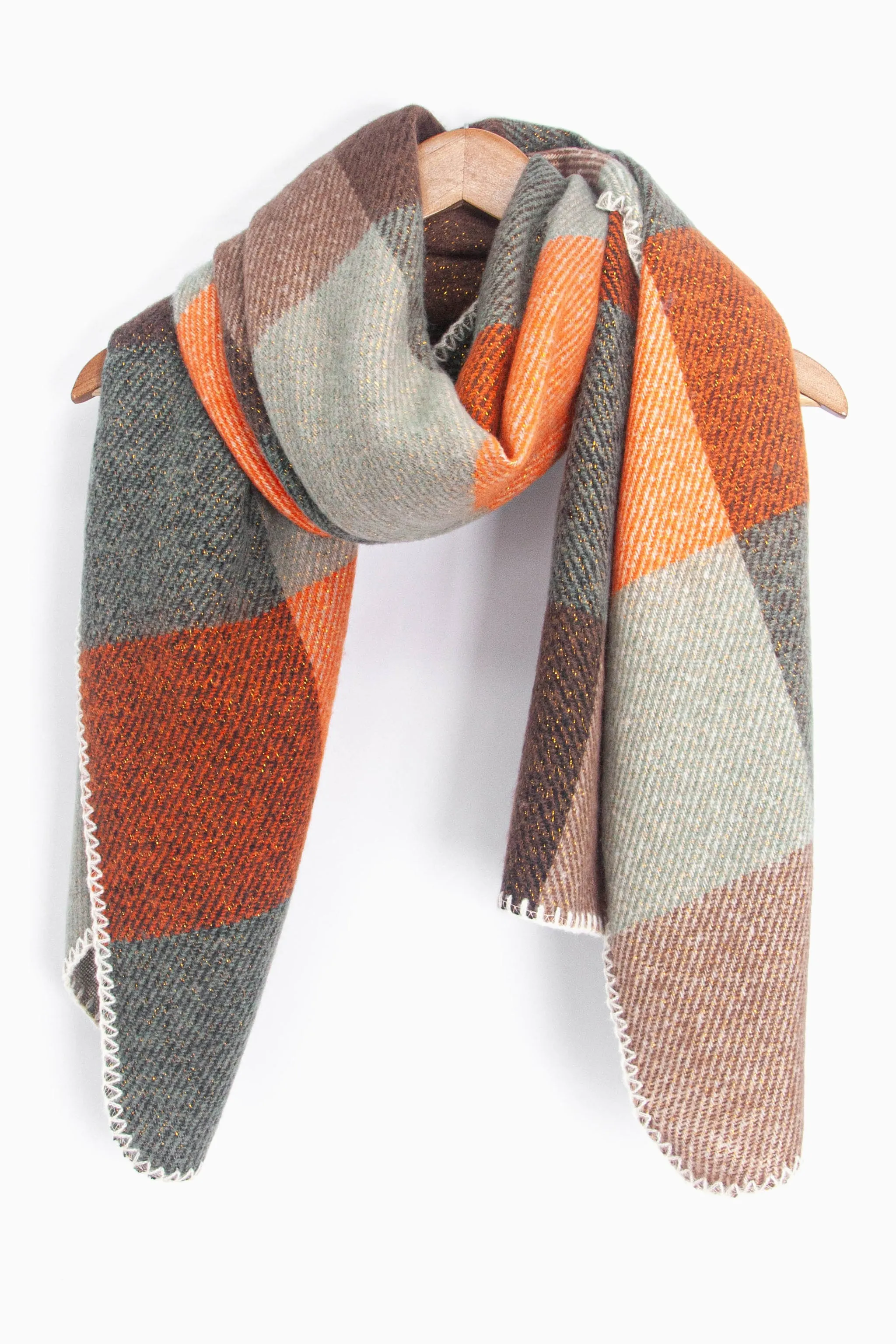 Logan Heavyweight Scarf - Burnt Orange, Check