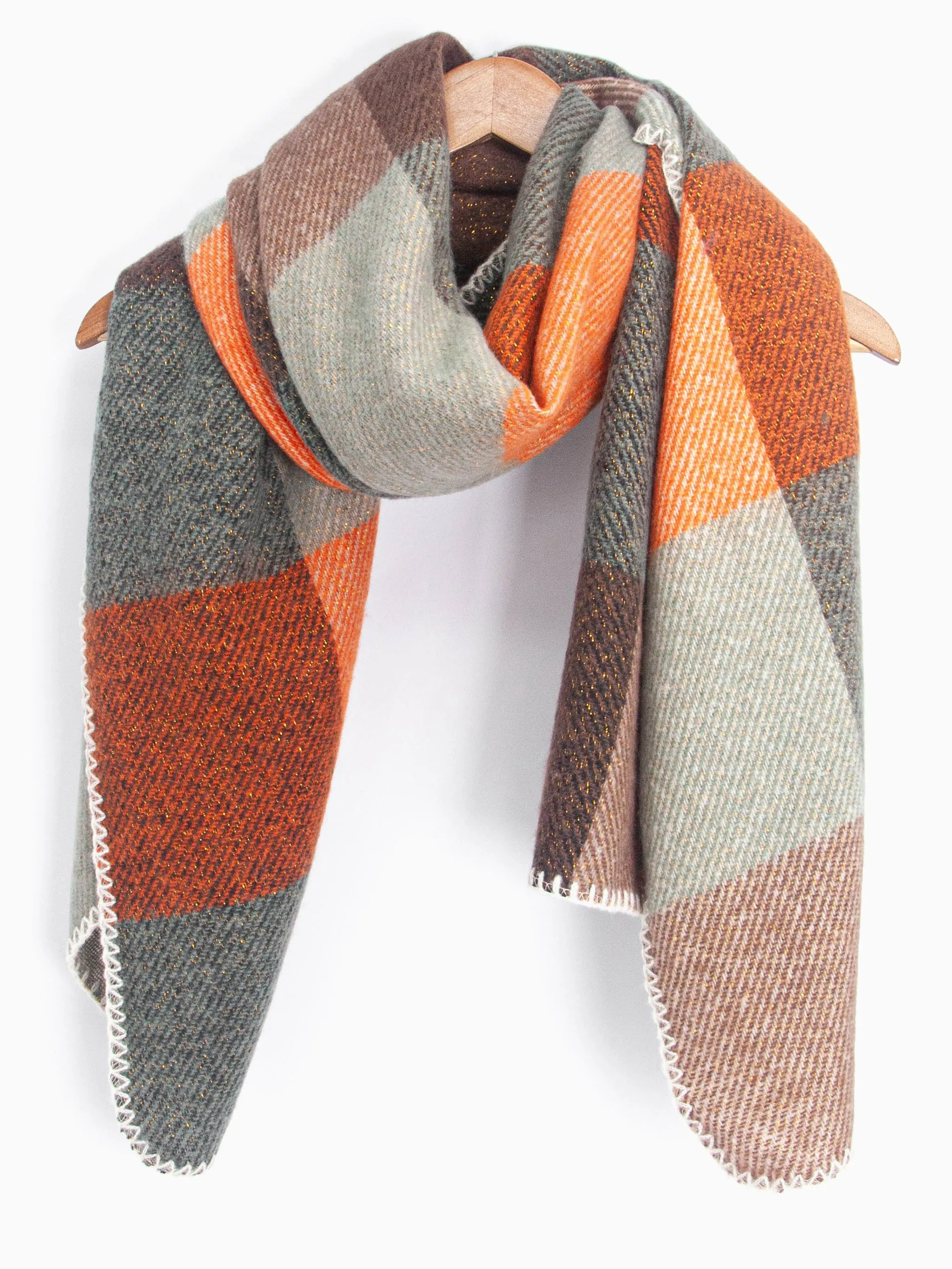 Logan Heavyweight Scarf - Burnt Orange, Check