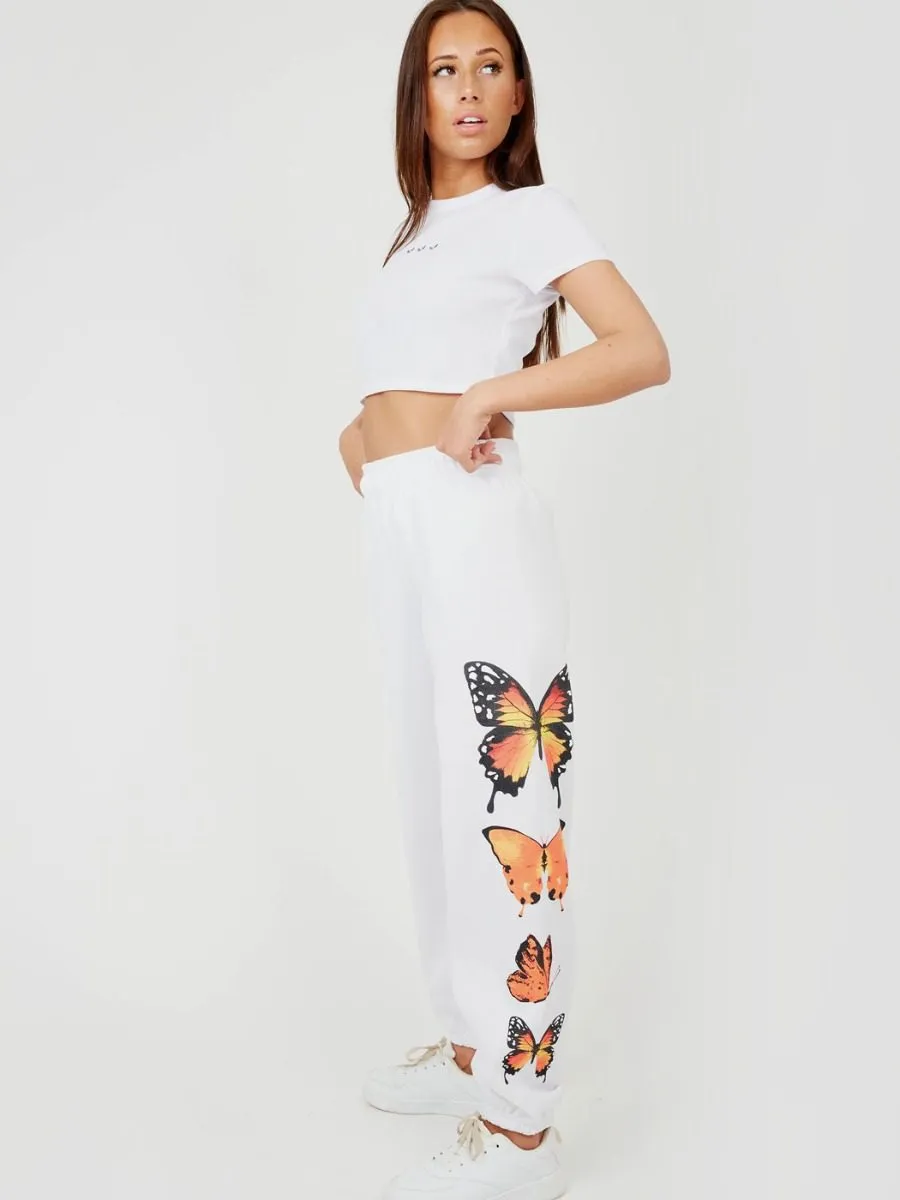 Machela Butterfly Graphic Oversized Fleece Joggers In White