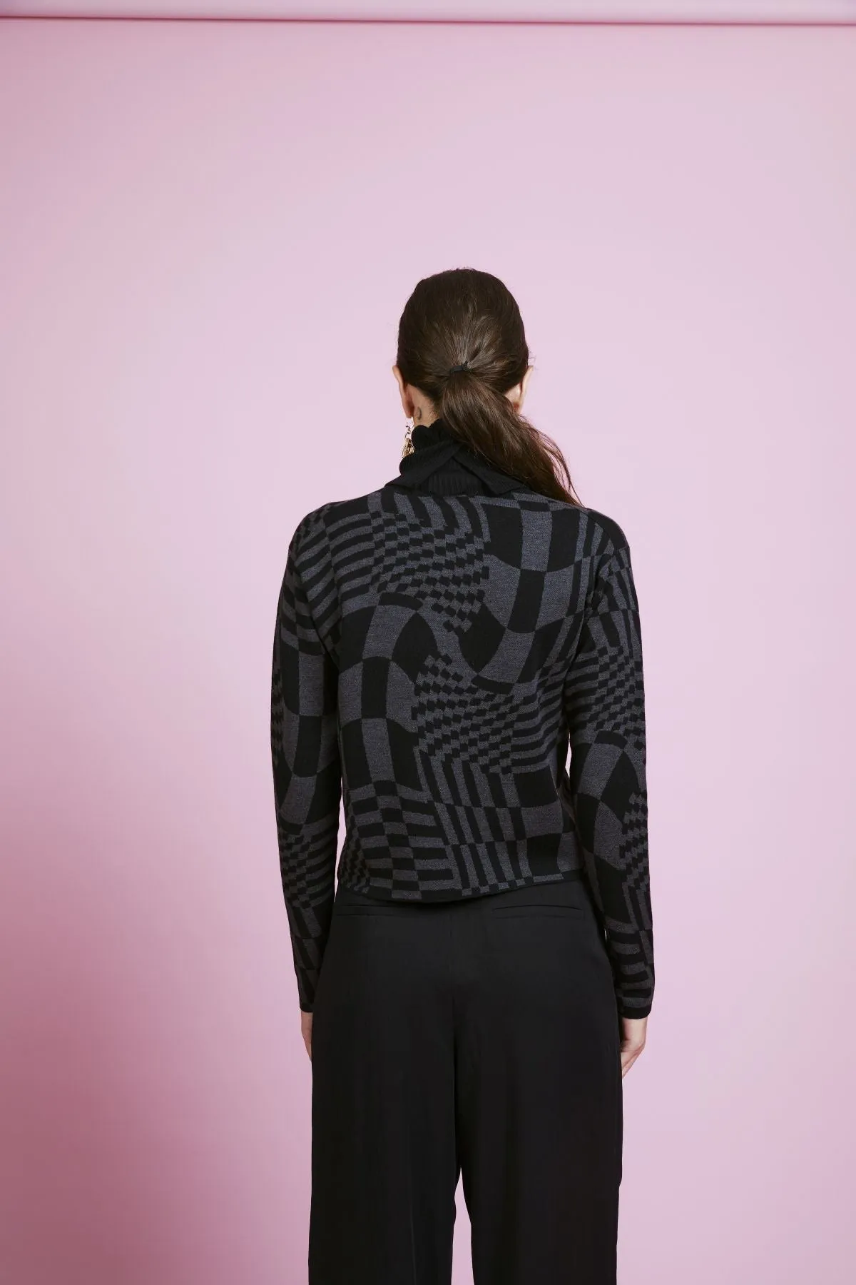 Melissa 0 Wool Geometric Pattern Turtleneck Black Sweater