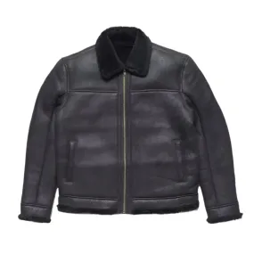 Men's Black Shearling Sheepskin Leather Bomber Jacket - Warm & Stylish