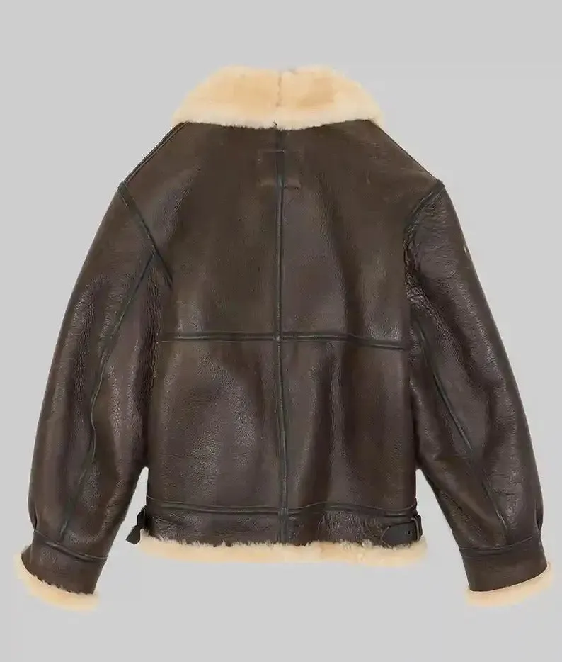 Men's Brown Shearling Fur Leather Jacket, B3 Bomber RAF Style Jacket, Real Sheepskin Leather Jacket, Aviator Leather Jacket, Gift For Him