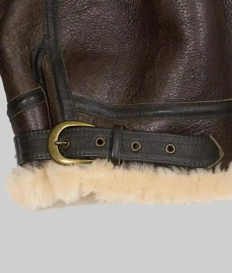 Men's Brown Shearling Fur Leather Jacket, B3 Bomber RAF Style Jacket, Real Sheepskin Leather Jacket, Aviator Leather Jacket, Gift For Him