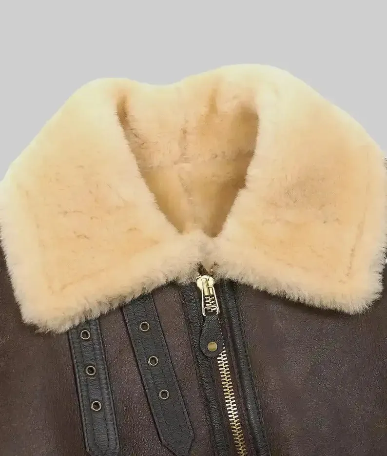 Men's Brown Shearling Fur Leather Jacket, B3 Bomber RAF Style Jacket, Real Sheepskin Leather Jacket, Aviator Leather Jacket, Gift For Him