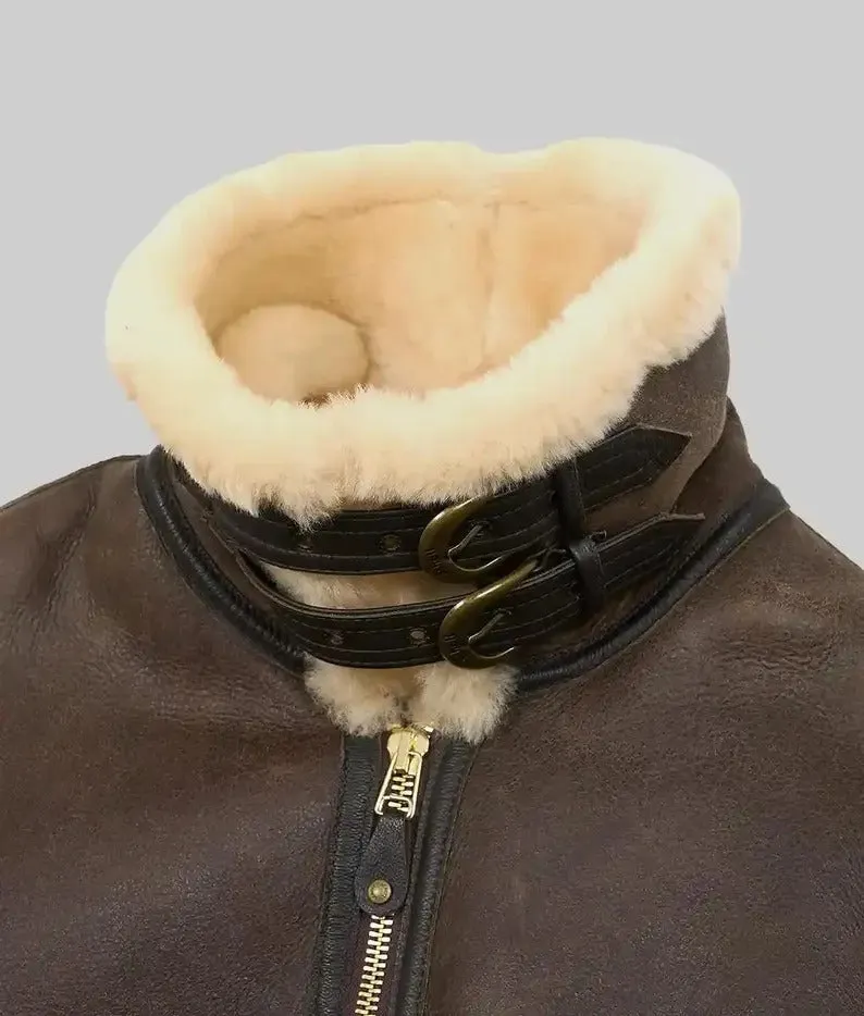 Men's Brown Shearling Fur Leather Jacket, B3 Bomber RAF Style Jacket, Real Sheepskin Leather Jacket, Aviator Leather Jacket, Gift For Him