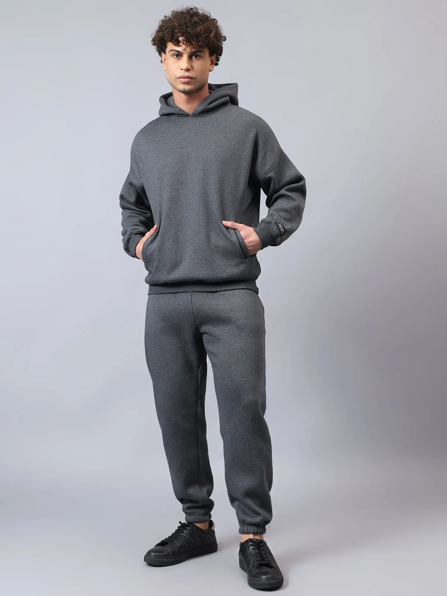 Men's Charcoal Solid Warm Winter Fleece Joggers