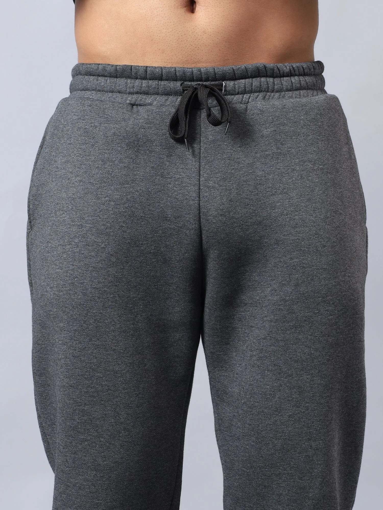 Men's Charcoal Solid Warm Winter Fleece Joggers