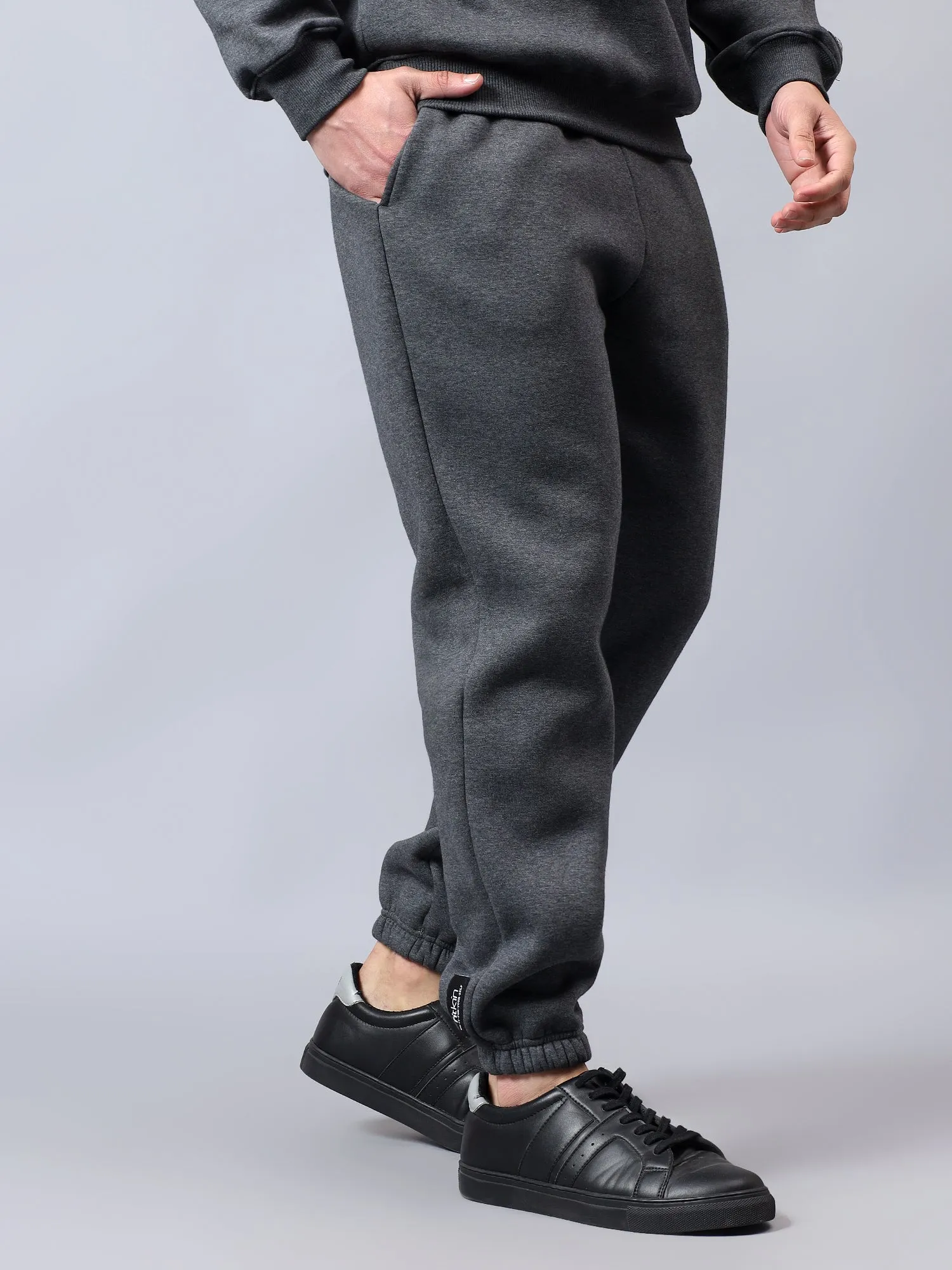 Men's Charcoal Solid Warm Winter Fleece Joggers