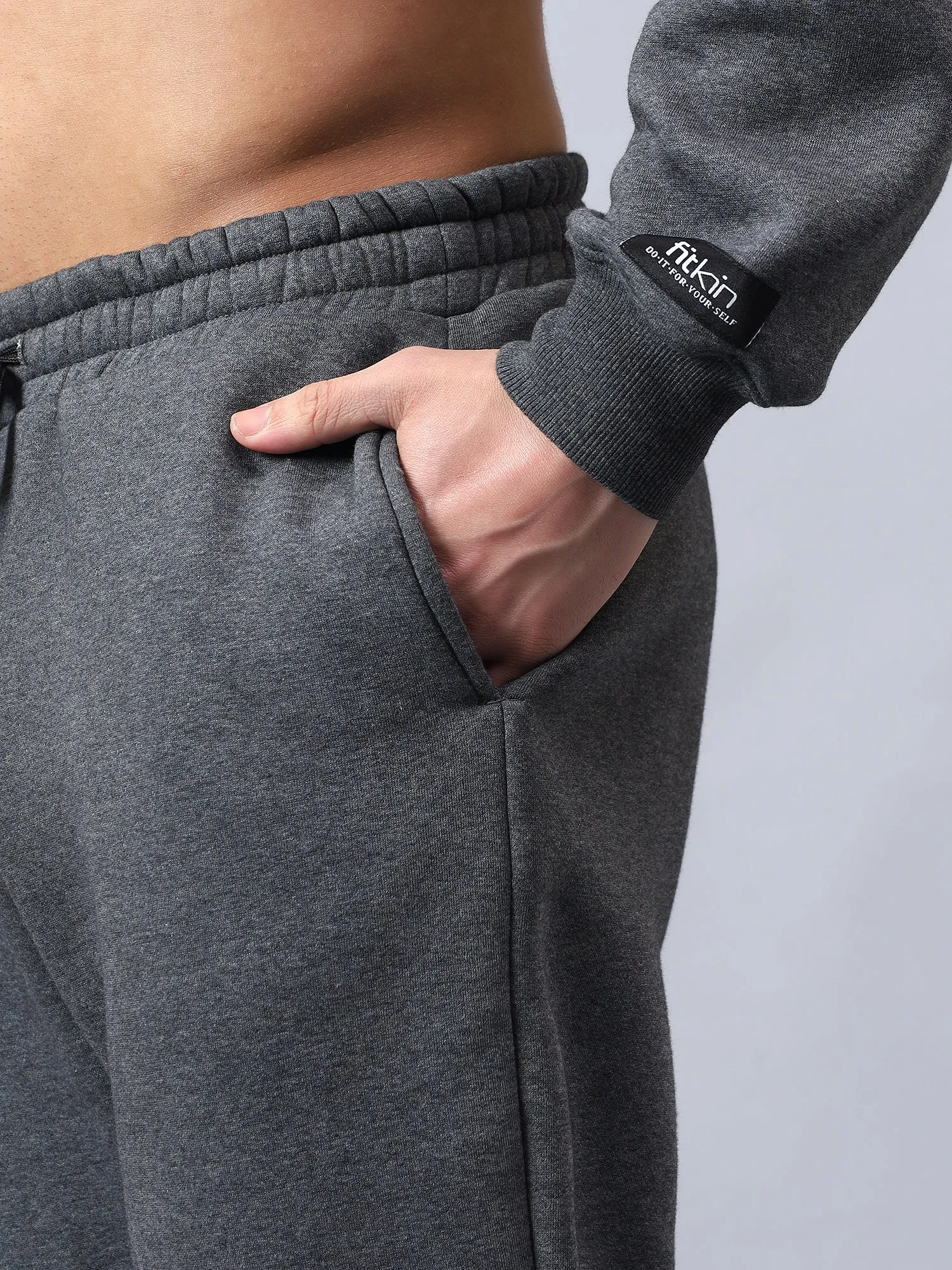 Men's Charcoal Solid Warm Winter Fleece Joggers