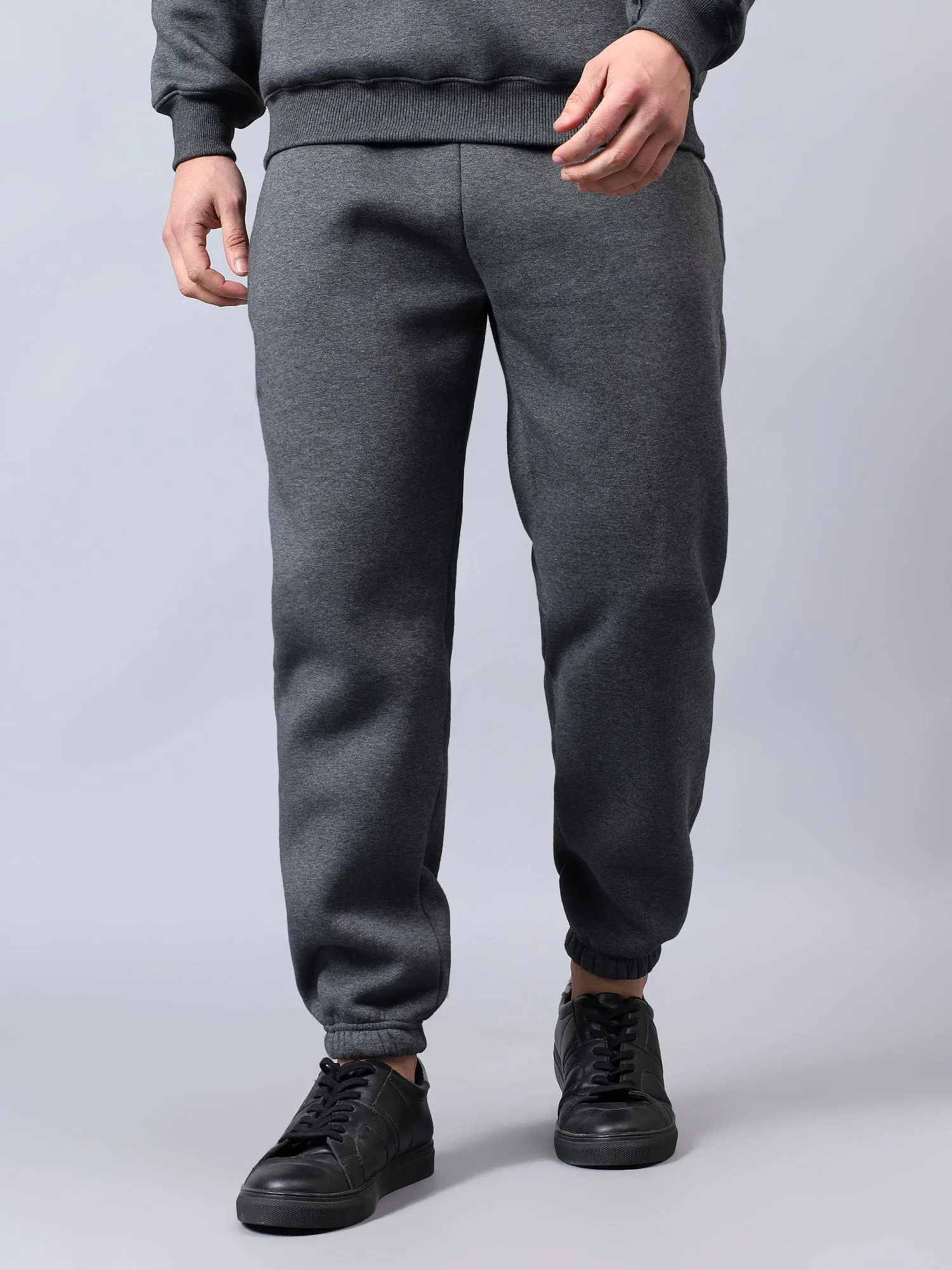 Men's Charcoal Solid Warm Winter Fleece Joggers