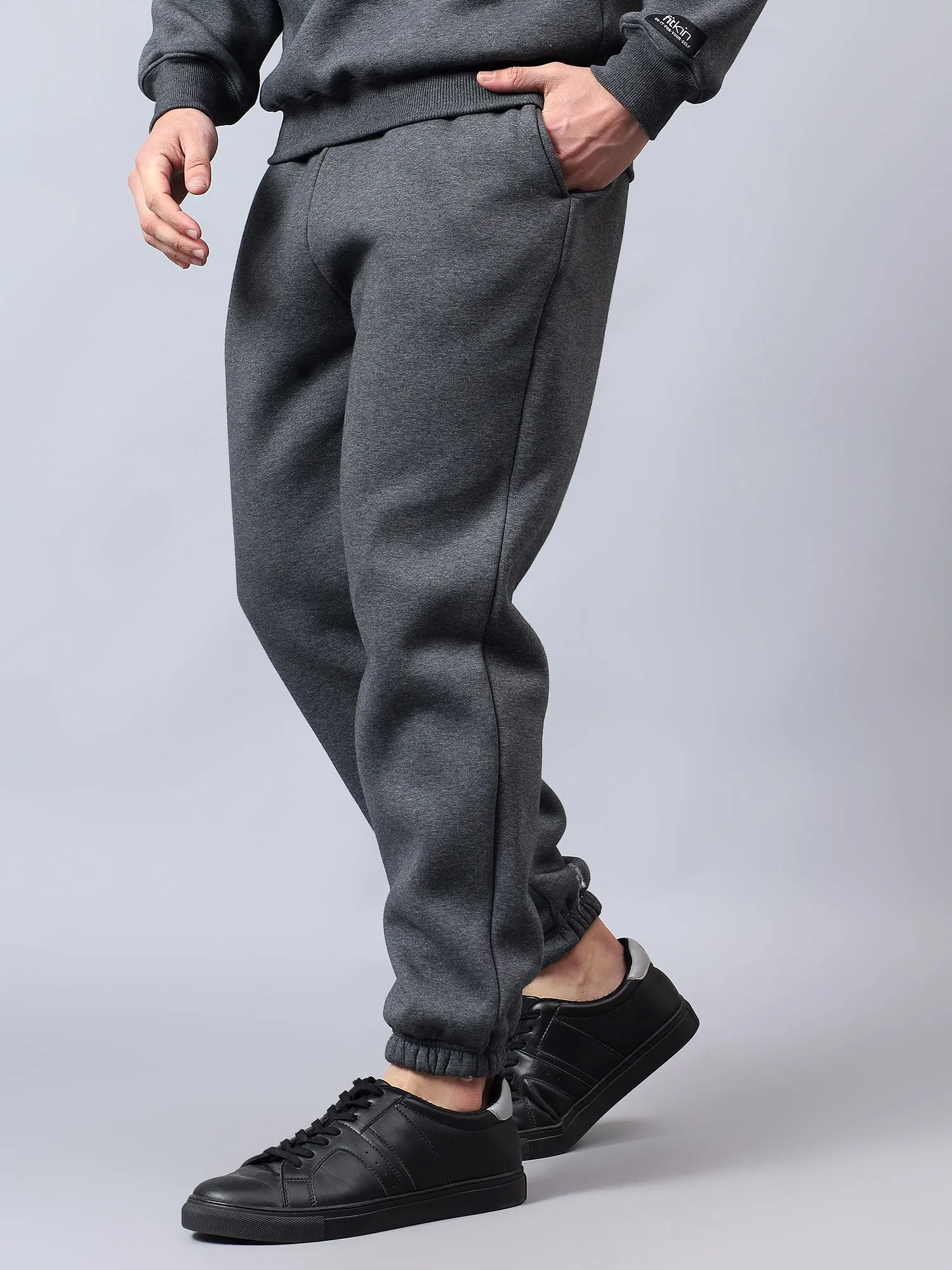 Men's Charcoal Solid Warm Winter Fleece Joggers