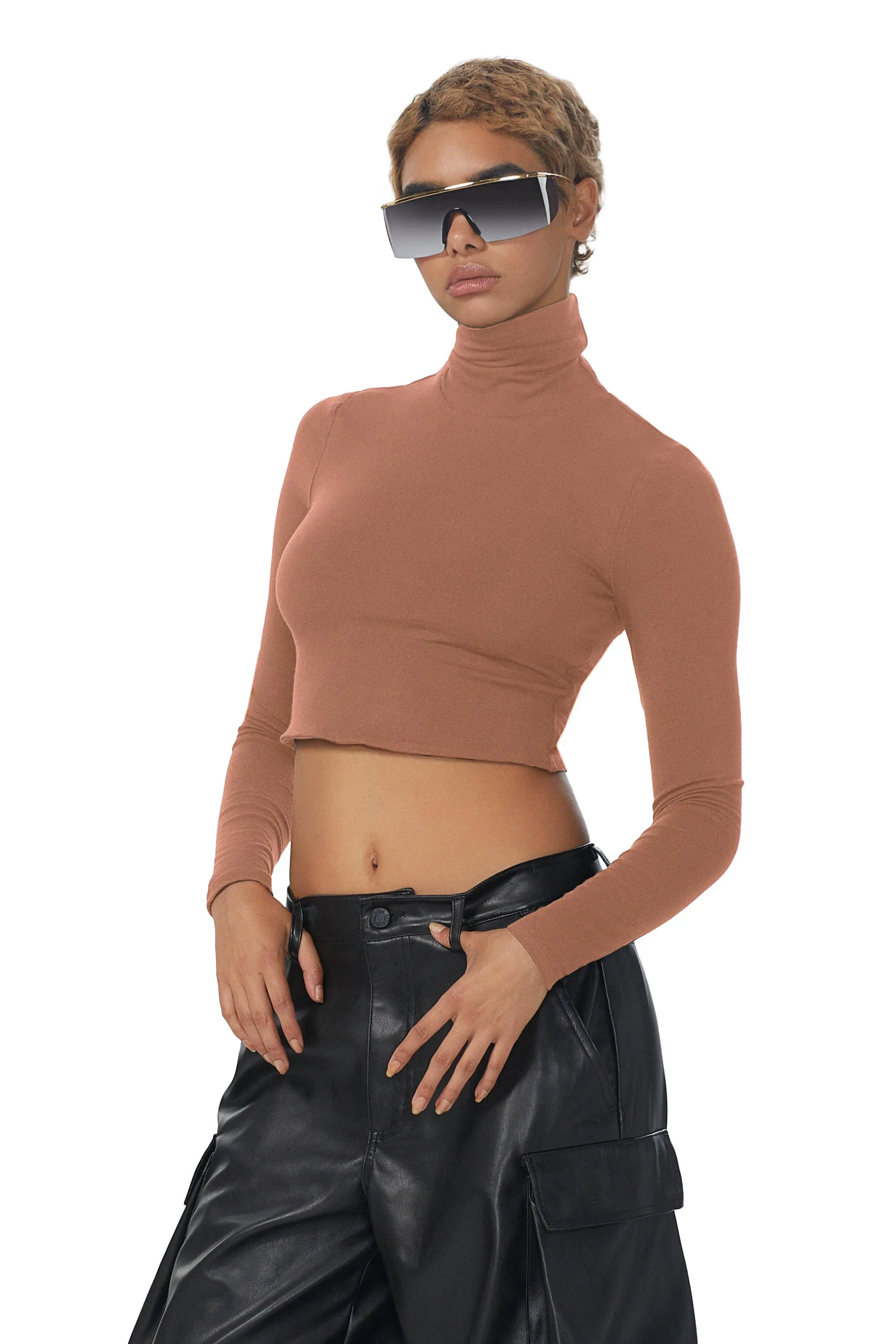Micaela Turtleneck Crop Top - Raw Umber LAST ONE! By Crescent