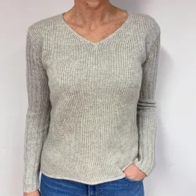 Mist Grey Chunky Cashmere V-Neck Jumper Medium