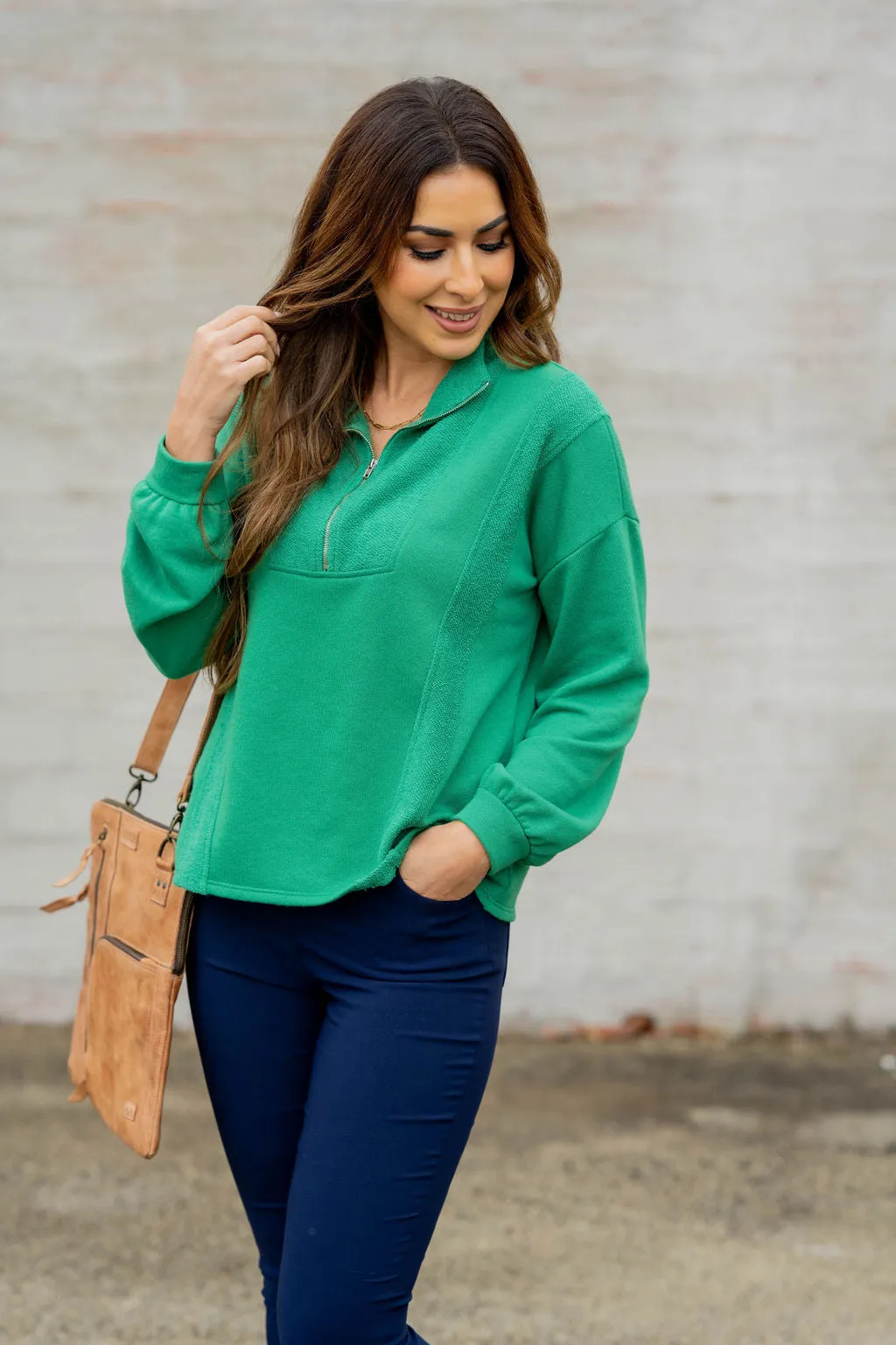 Mixed Material Quarter Zip Sweatshirt