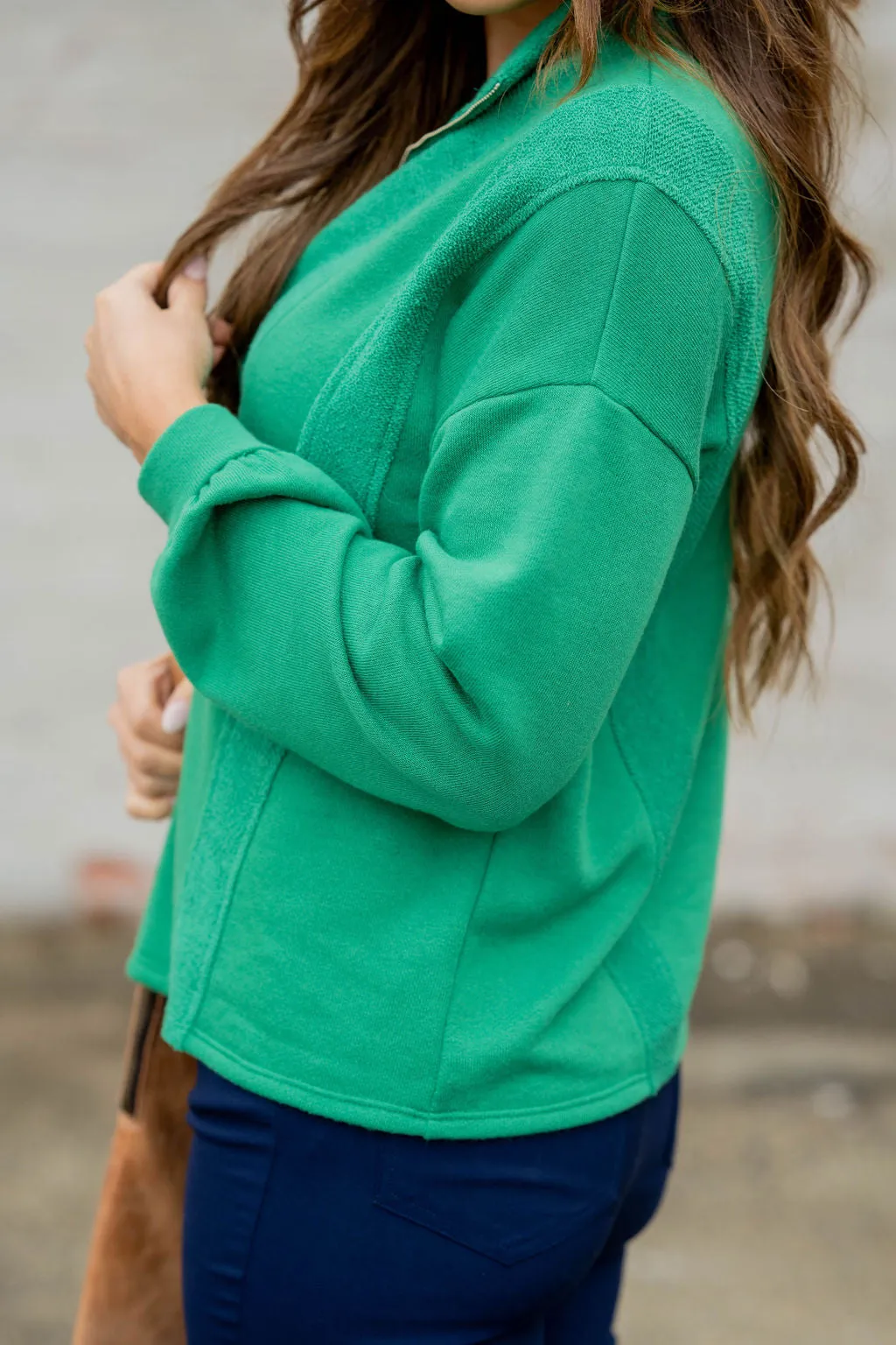 Mixed Material Quarter Zip Sweatshirt