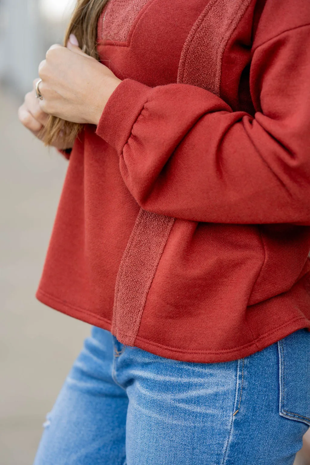Mixed Material Quarter Zip Sweatshirt