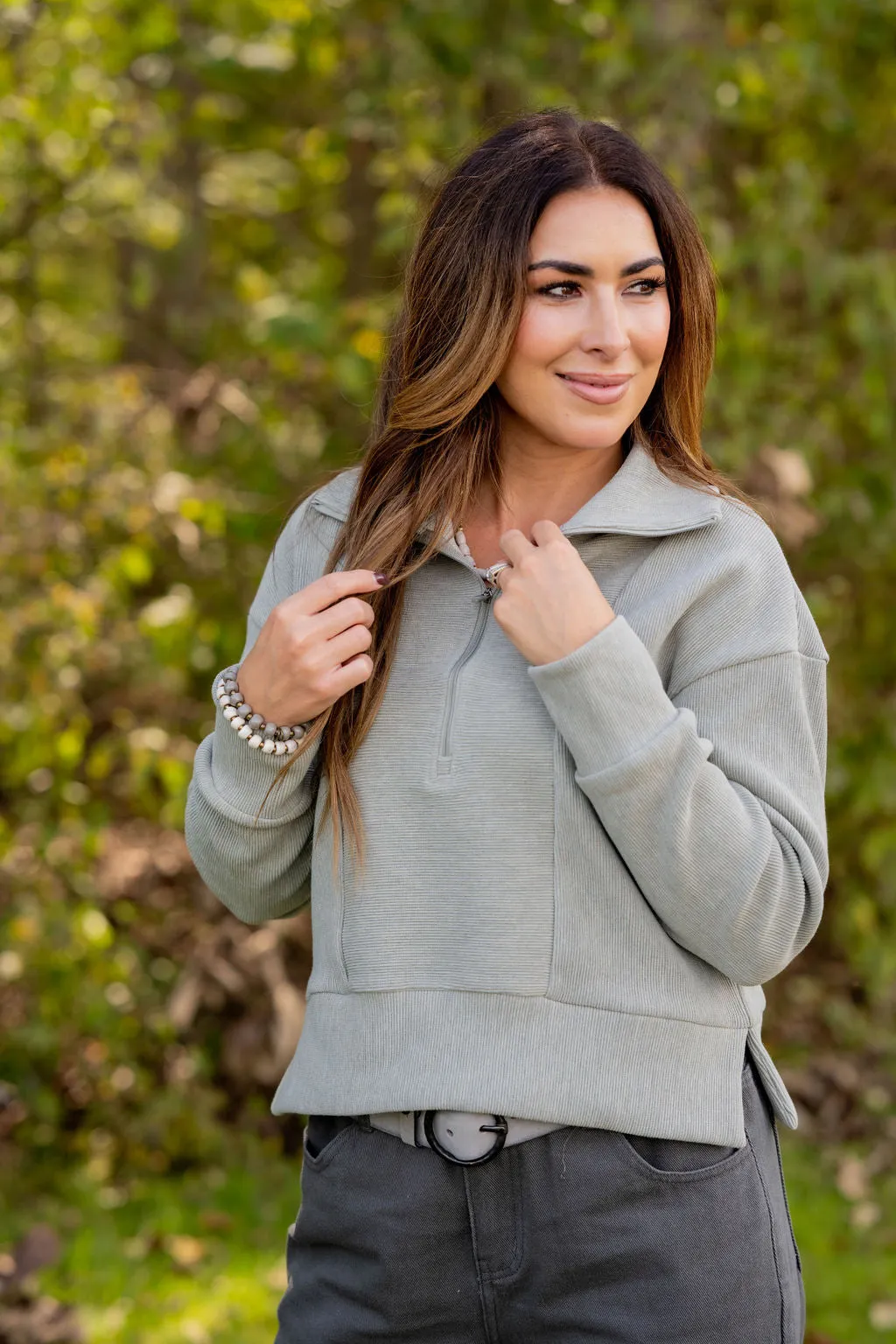 Mixed Ribs Quarter Zip Pullover