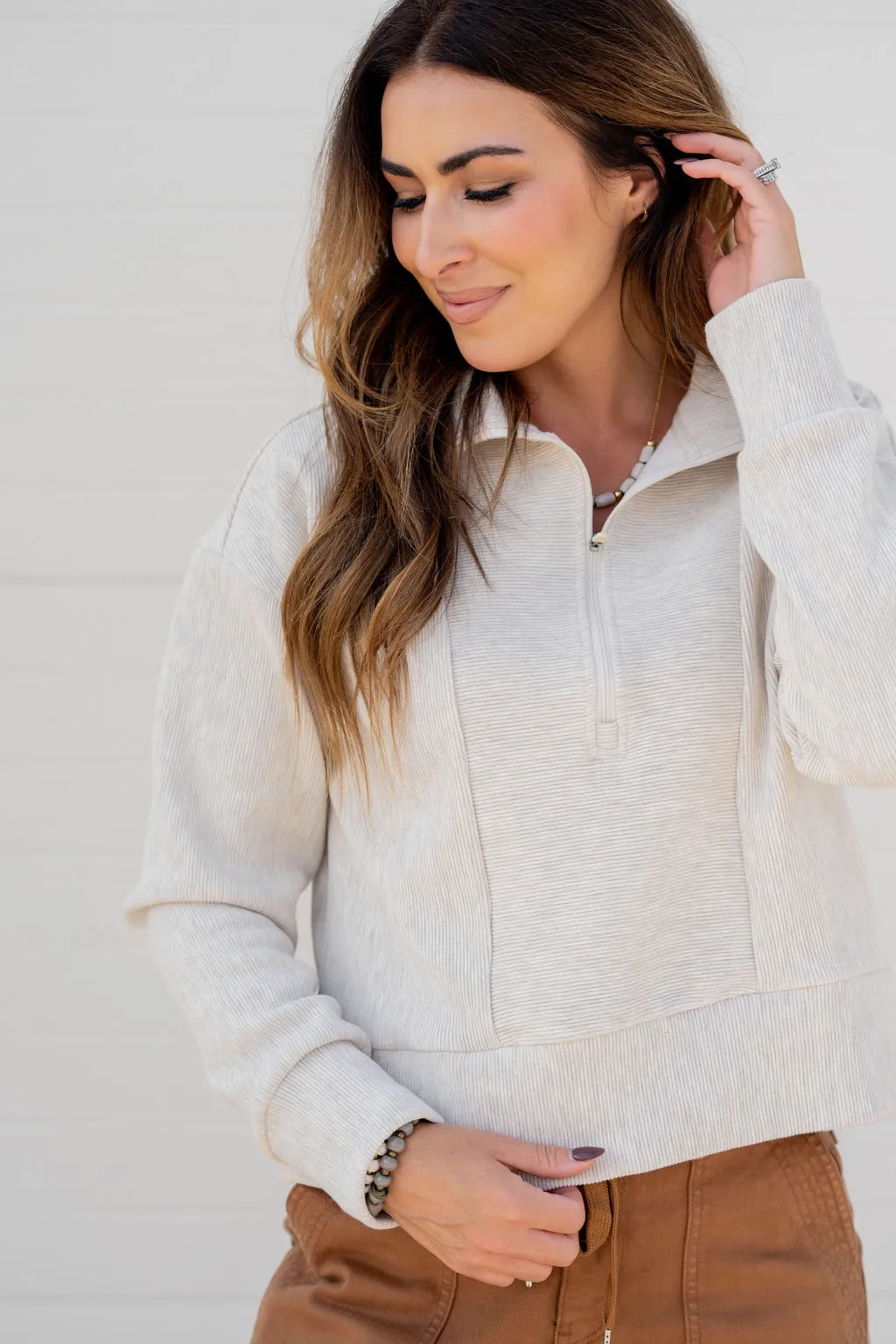 Mixed Ribs Quarter Zip Pullover