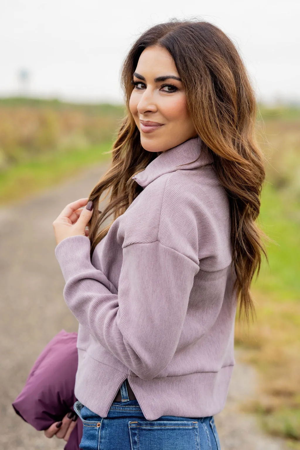 Mixed Ribs Quarter Zip Pullover