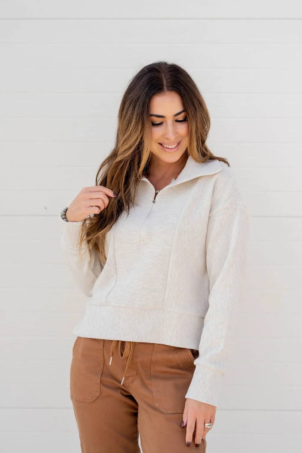 Mixed Ribs Quarter Zip Pullover