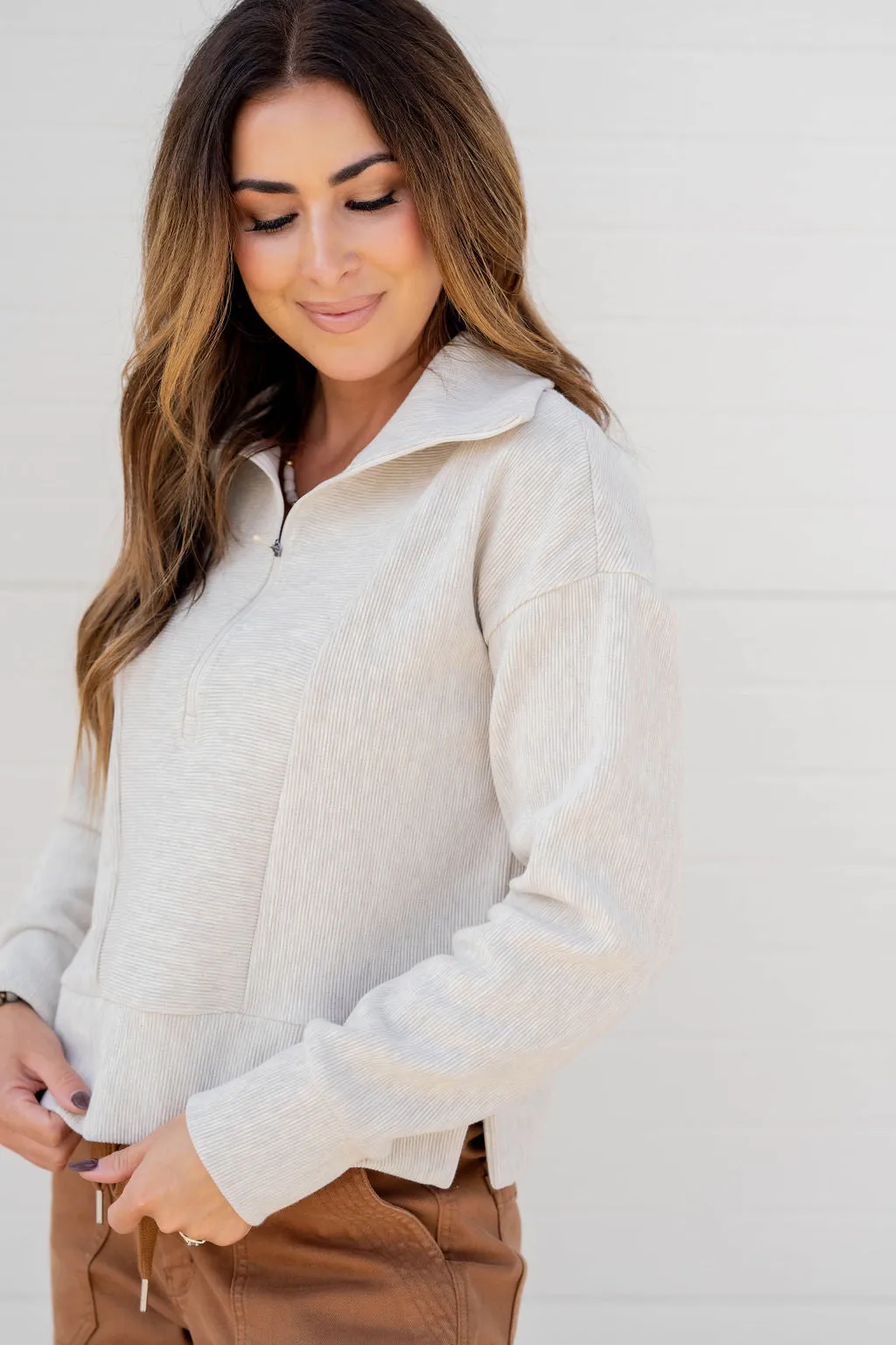 Mixed Ribs Quarter Zip Pullover