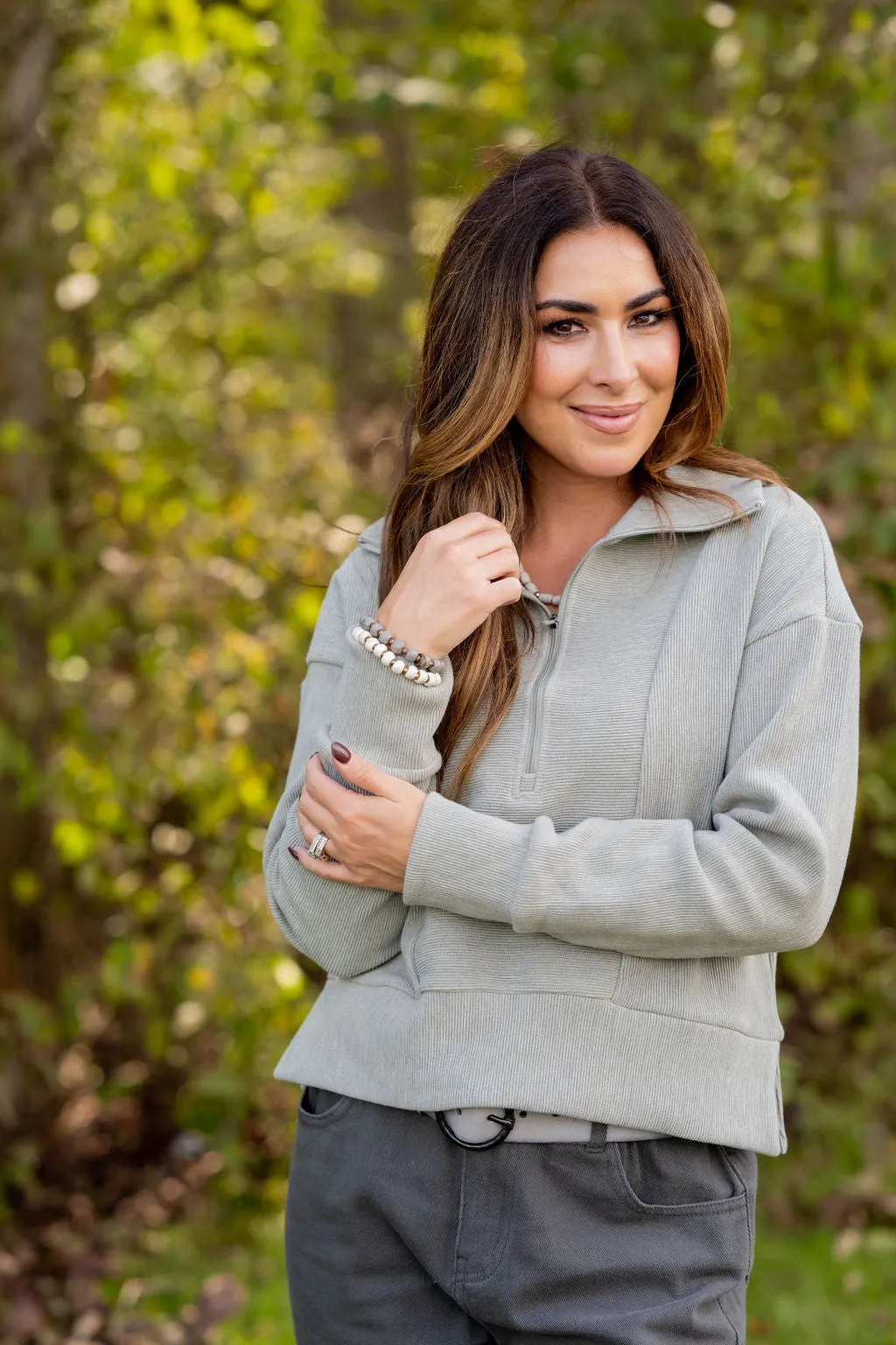 Mixed Ribs Quarter Zip Pullover