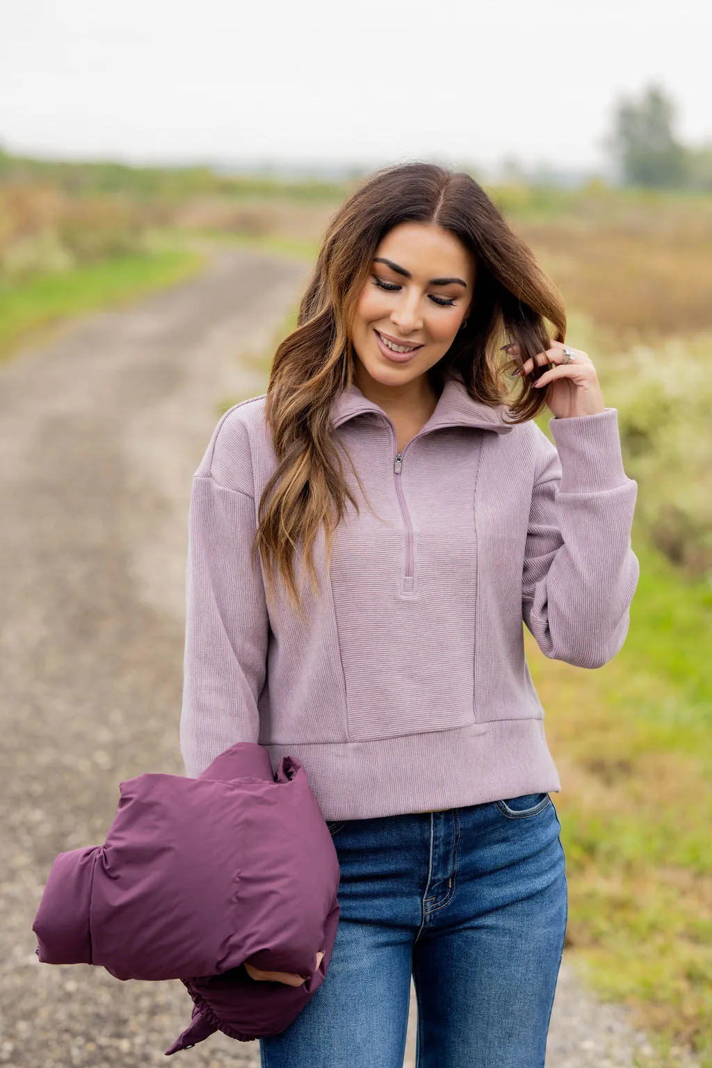 Mixed Ribs Quarter Zip Pullover