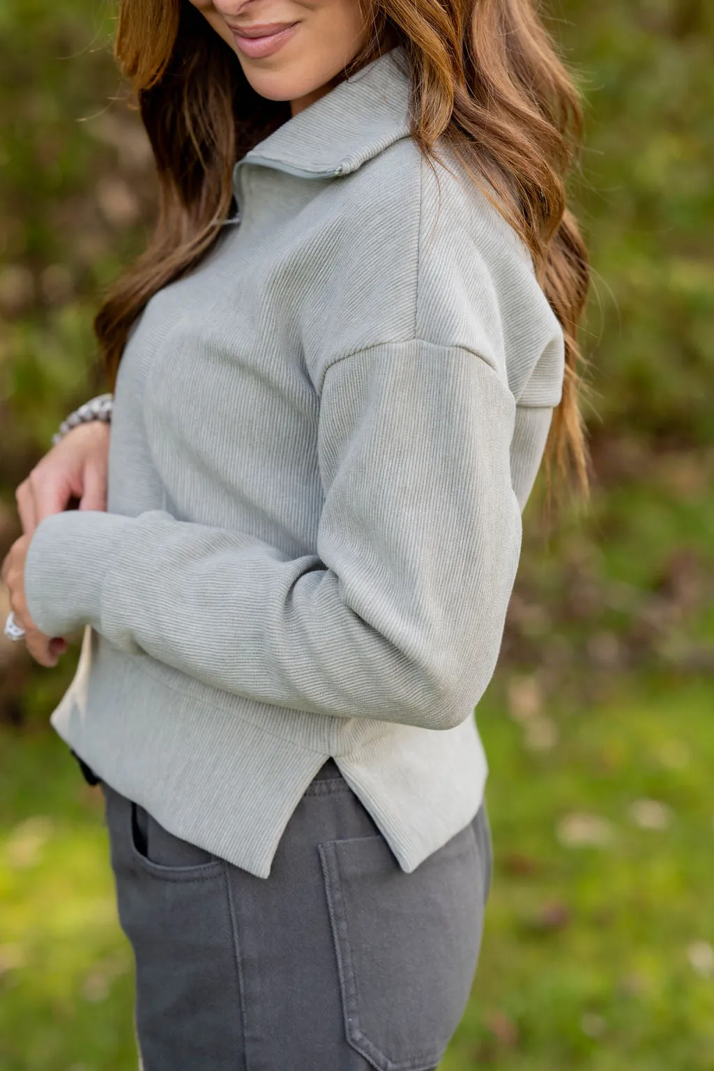 Mixed Ribs Quarter Zip Pullover