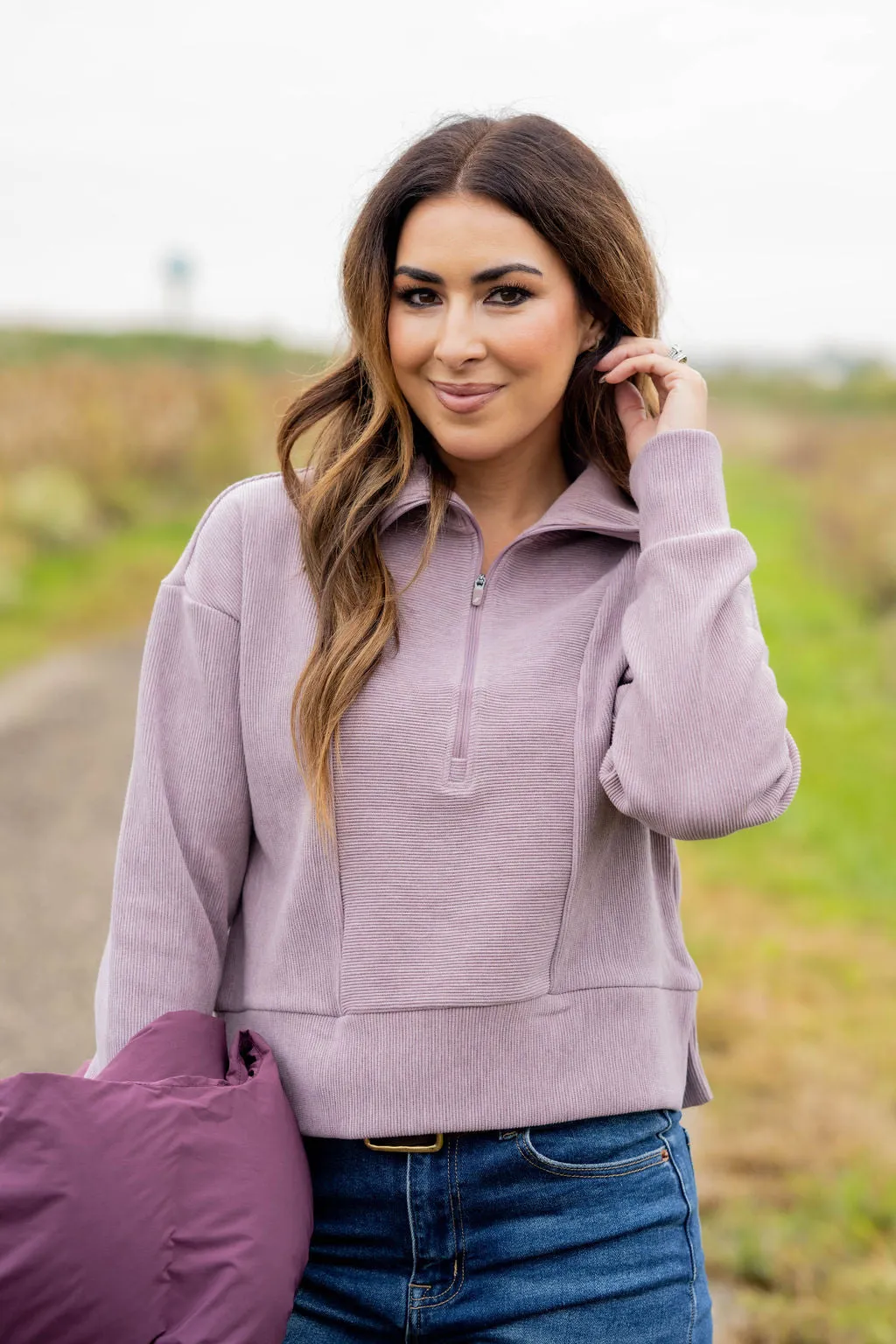 Mixed Ribs Quarter Zip Pullover