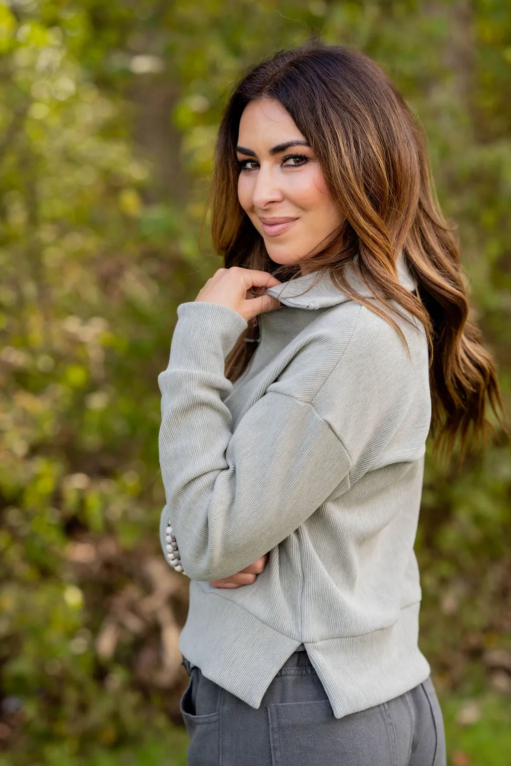 Mixed Ribs Quarter Zip Pullover