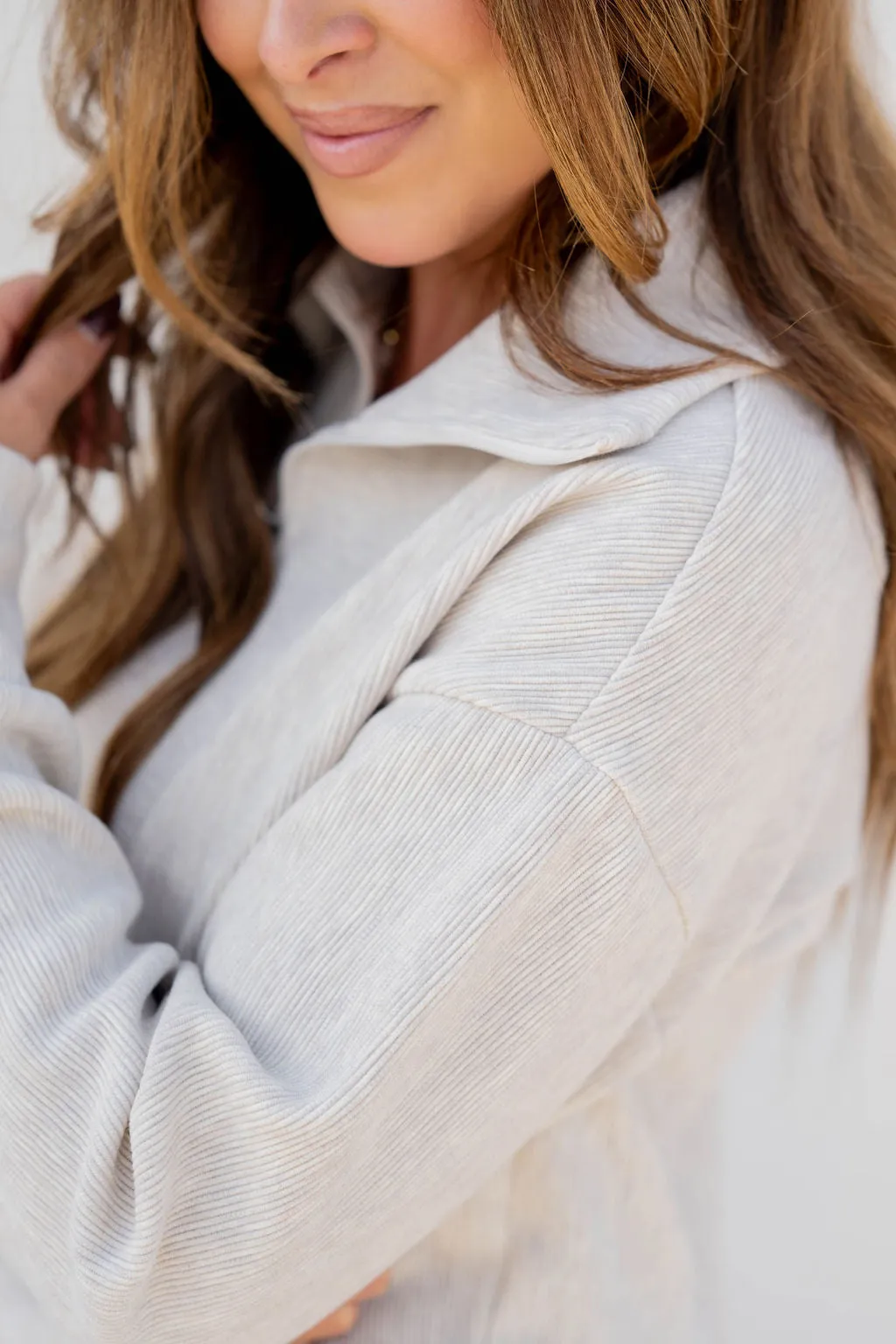 Mixed Ribs Quarter Zip Pullover